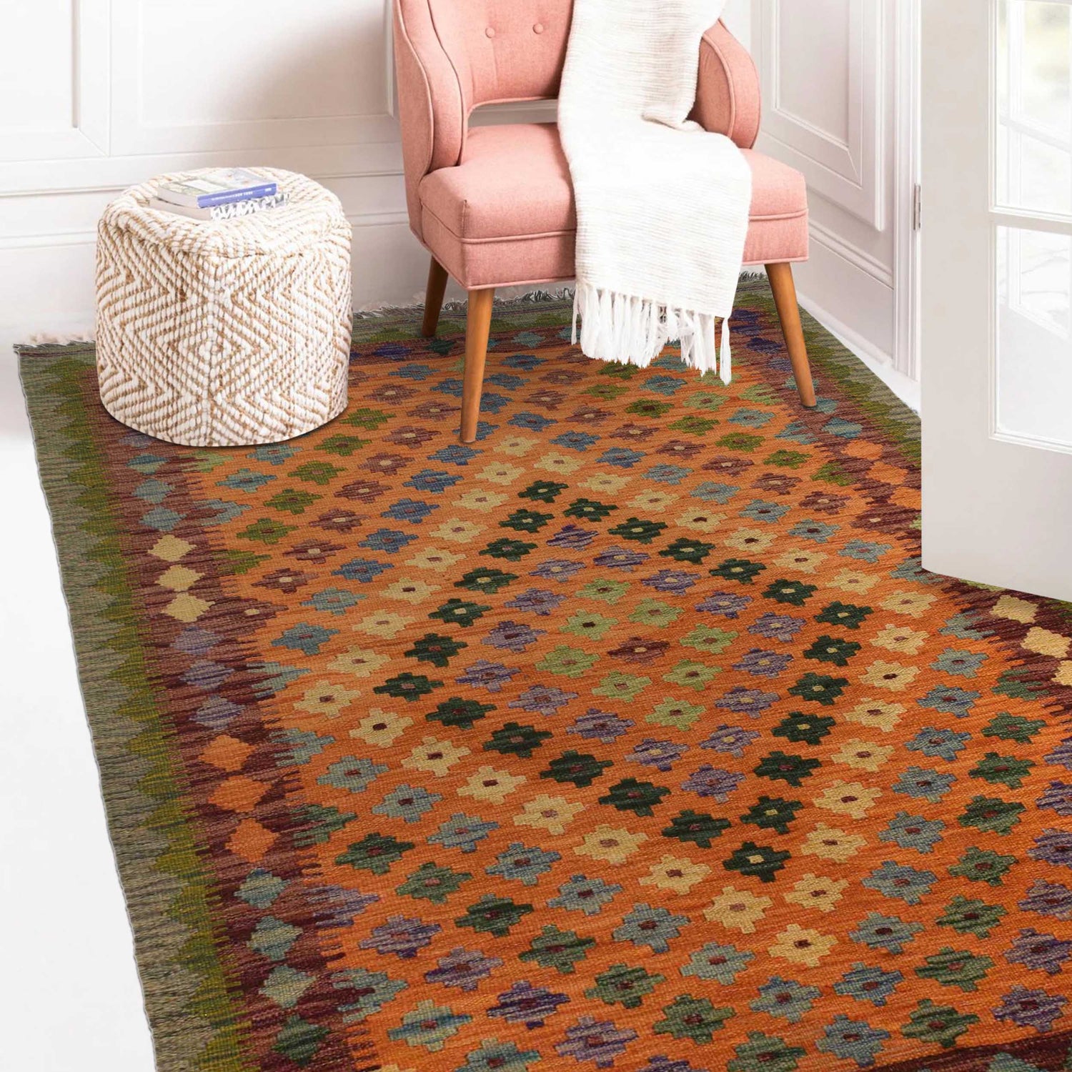 Handmade Vegetable Kelim 3' 5" x 5' 1" ft / 105 x 156 cm - No. P35495