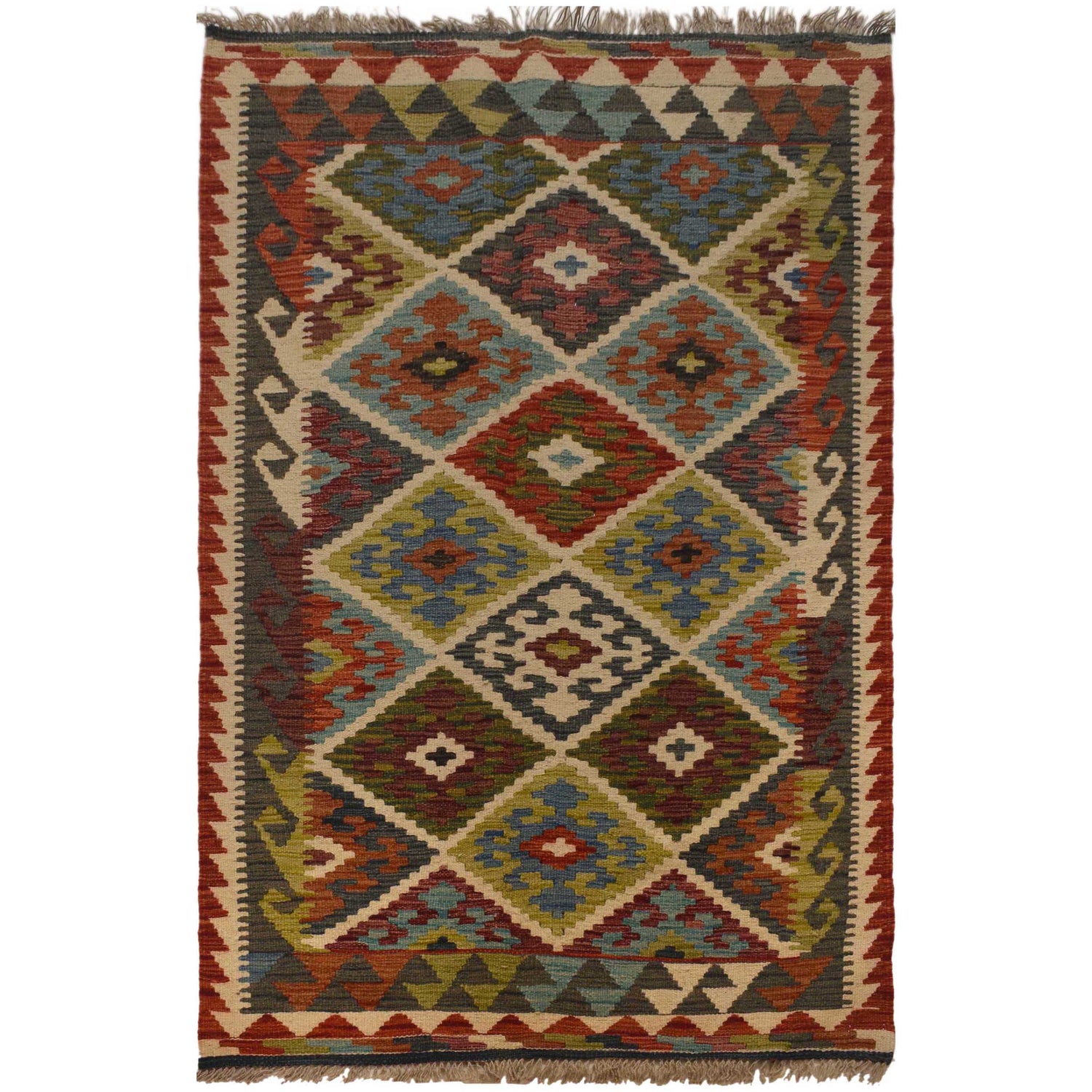 Hand Knotted Afghan Style Kilim 3' 3" x 5' 5" ft / 100 x 166 cm - No. P35496