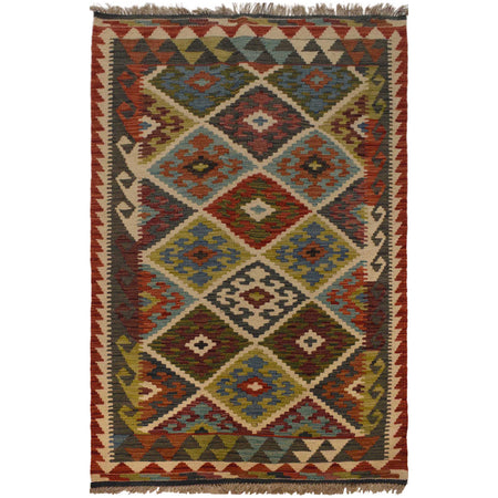 Hand Knotted Afghan Style Kilim 3' 3" x 5' 5" ft / 100 x 166 cm - No. P35496