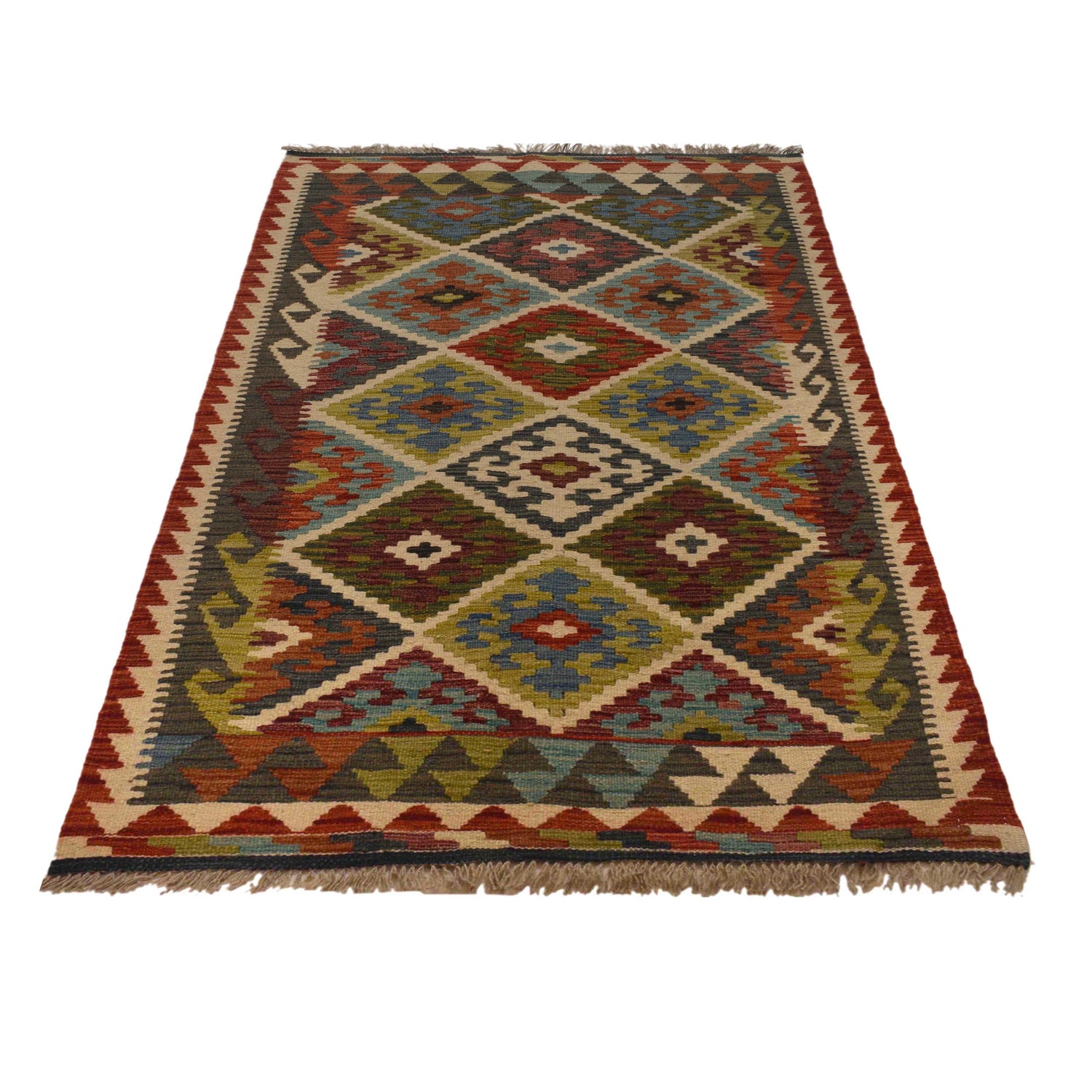 Hand Knotted Afghan Style Kilim 3' 3" x 5' 5" ft / 100 x 166 cm - No. P35496