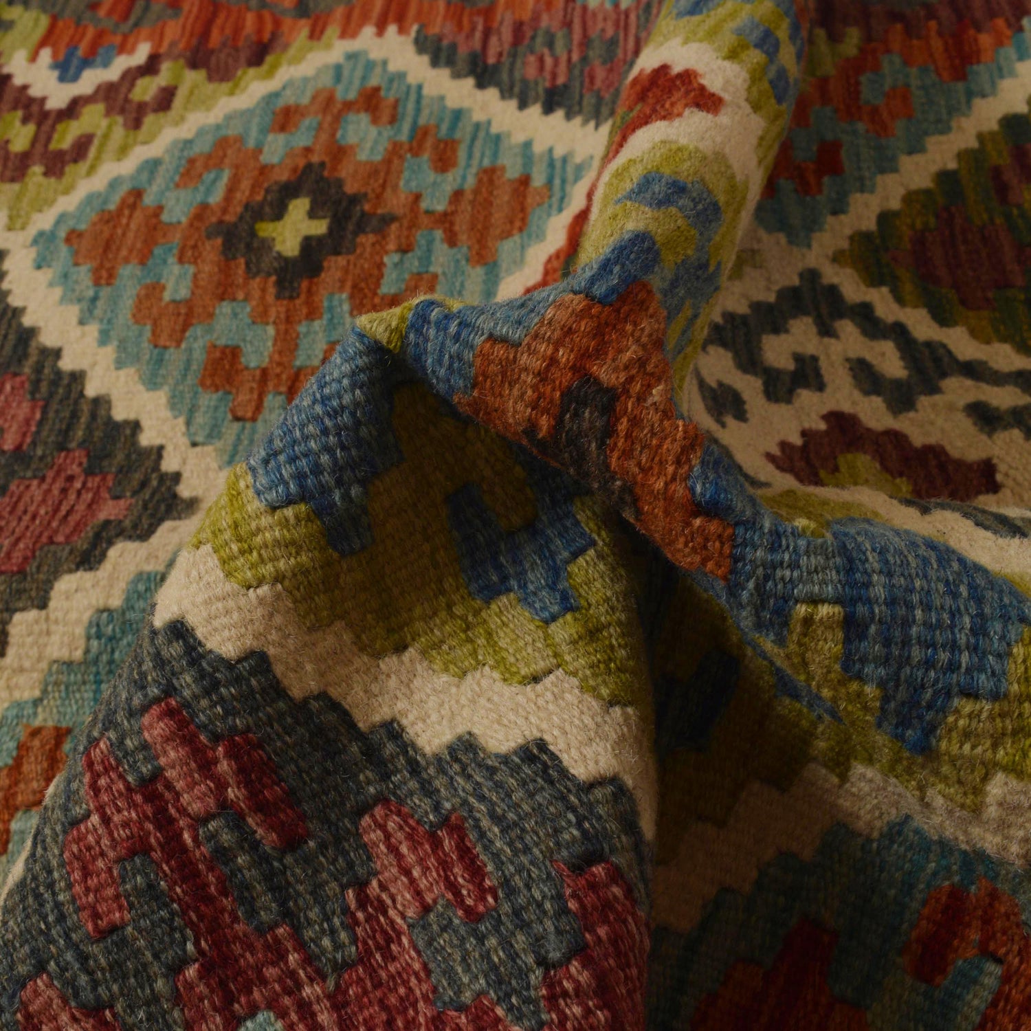 Hand Knotted Afghan Style Kilim 3' 3" x 5' 5" ft / 100 x 166 cm - No. P35496