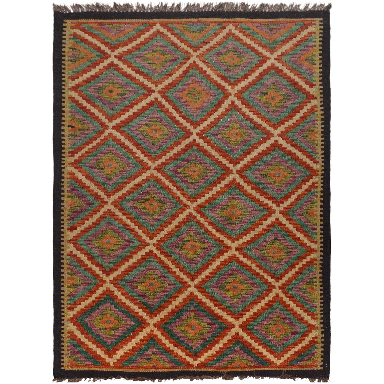 Hand Woven Wool Kelim 3' 4" x 4' 8" ft / 102 x 142 cm - No. P35497