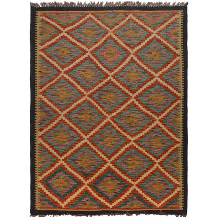 Hand Woven Wool Kelim 3' 4" x 4' 8" ft / 102 x 142 cm - No. P35497