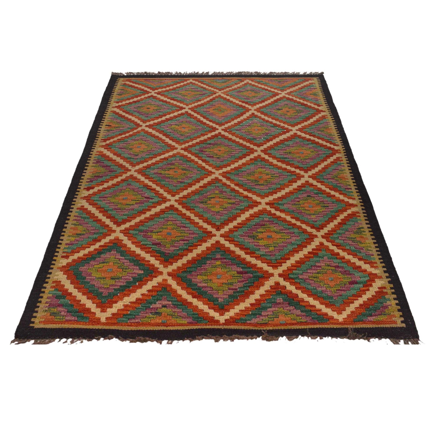 Hand Woven Wool Kelim 3' 4" x 4' 8" ft / 102 x 142 cm - No. P35497