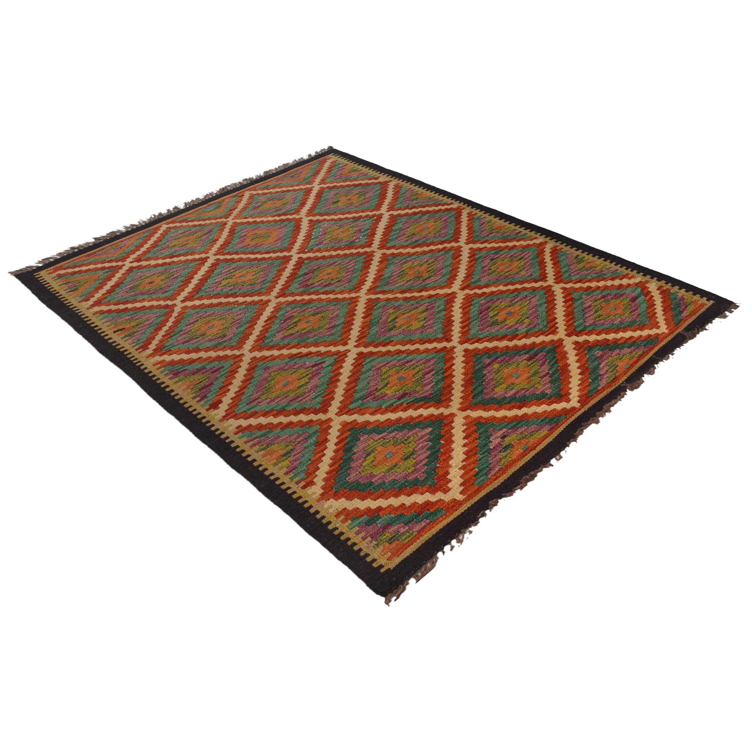 Hand Woven Wool Kelim 3' 4" x 4' 8" ft / 102 x 142 cm - No. P35497