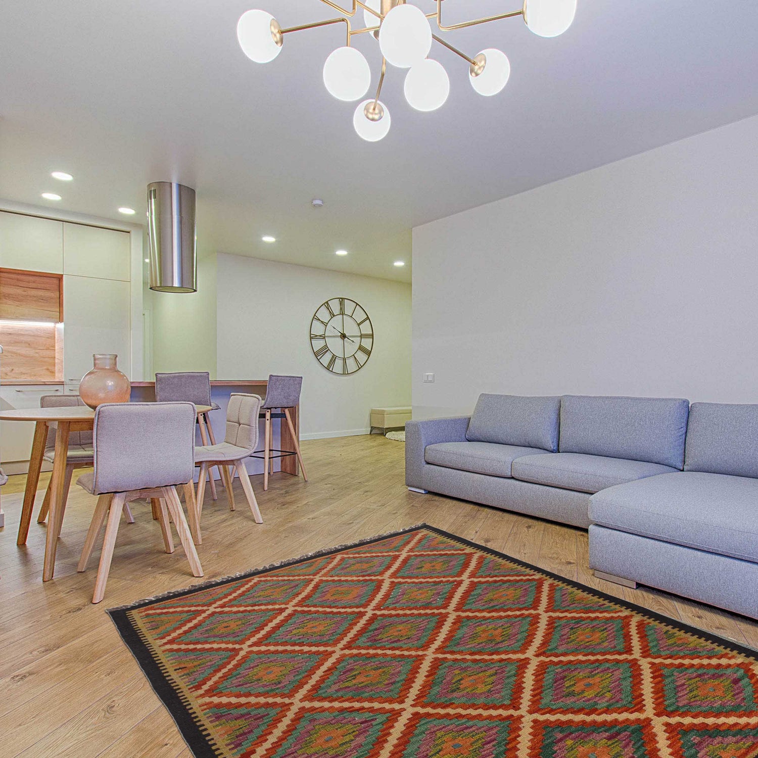 Hand Woven Wool Kelim 3' 4" x 4' 8" ft / 102 x 142 cm - No. P35497