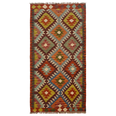 Hand Knotted Afghan Style Kilim Runner 2' 10"x 6' 1" ft / 87 x 185 cm - No. P35503