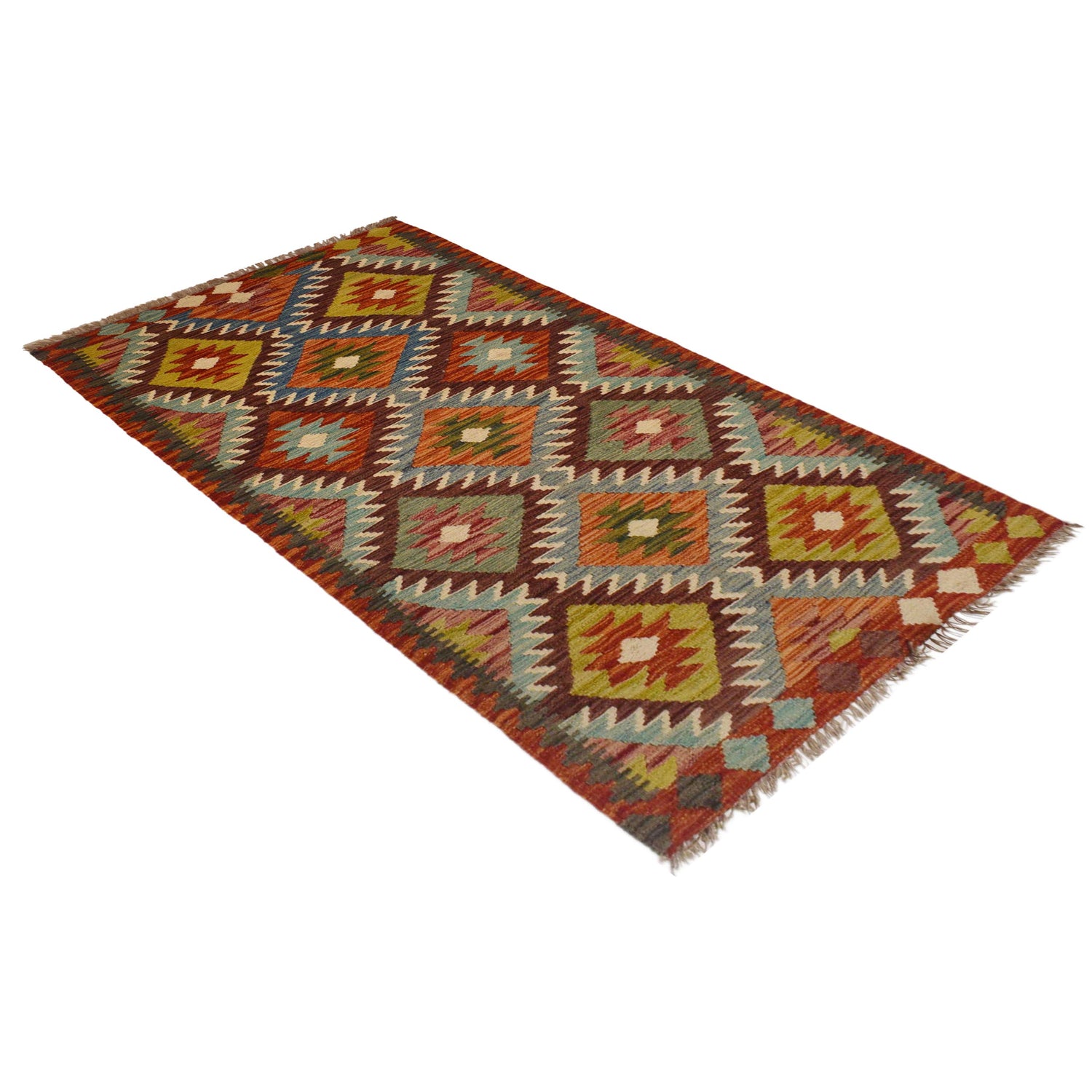 Hand Knotted Afghan Style Kilim Runner 2' 10"x 6' 1" ft / 87 x 185 cm - No. P35503