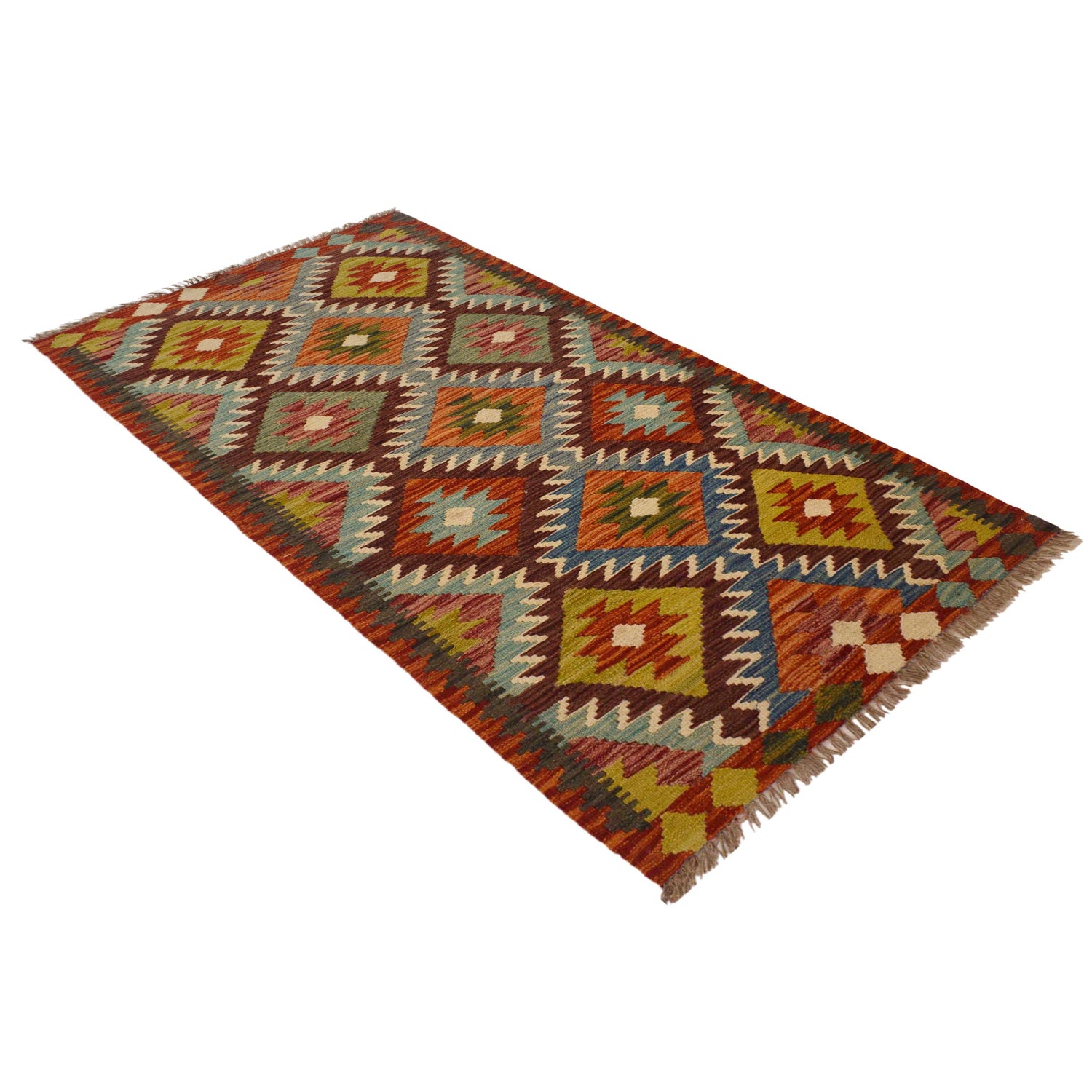 Hand Knotted Afghan Style Kilim Runner 2' 10"x 6' 1" ft / 87 x 185 cm - No. P35503