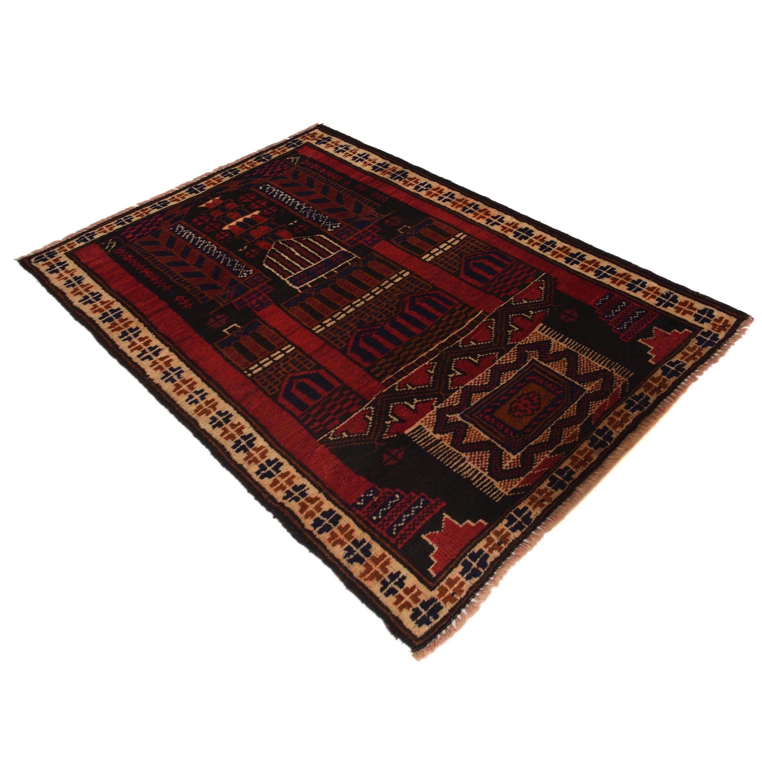 Handmade Prayer Rug 2' 9" x 4' 6" ft / 84 x 138 cm -No. P35523