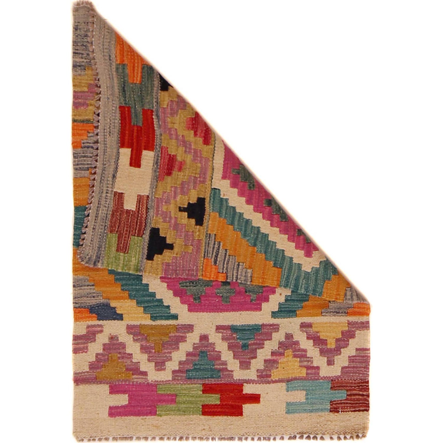 Hand Woven Wool Kelim 2' 1" x 3' 0" ft / 63 x 92 cm - No. P35641