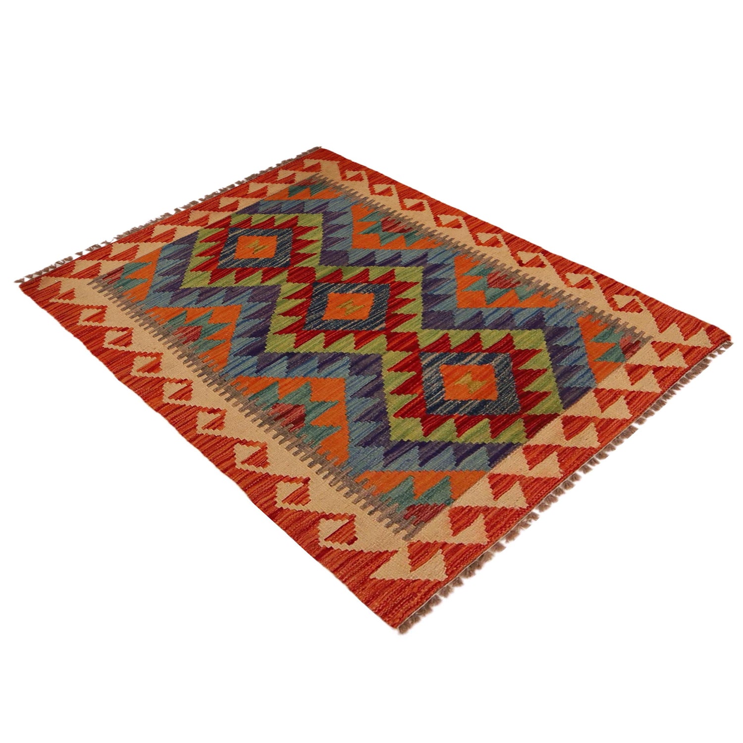 Multi Color ful Flat-Weave Wool Kilim 2' 9" x 4' 0" ft / 85 x 123 cm - No. P35748
