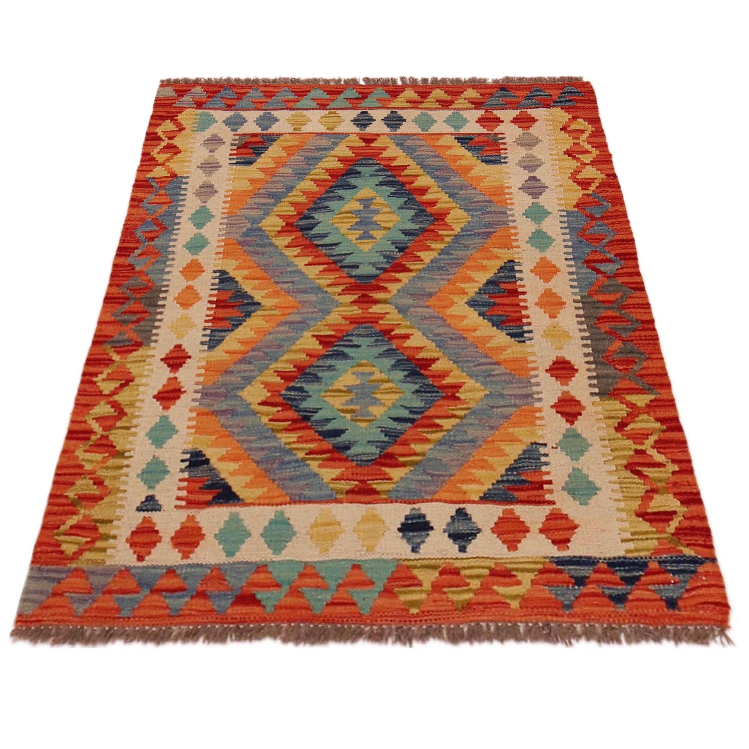 Hand Knotted Afghan Style Kilim 2' 10" x 3' 4" ft / 87 x 101 cm - No. P35751