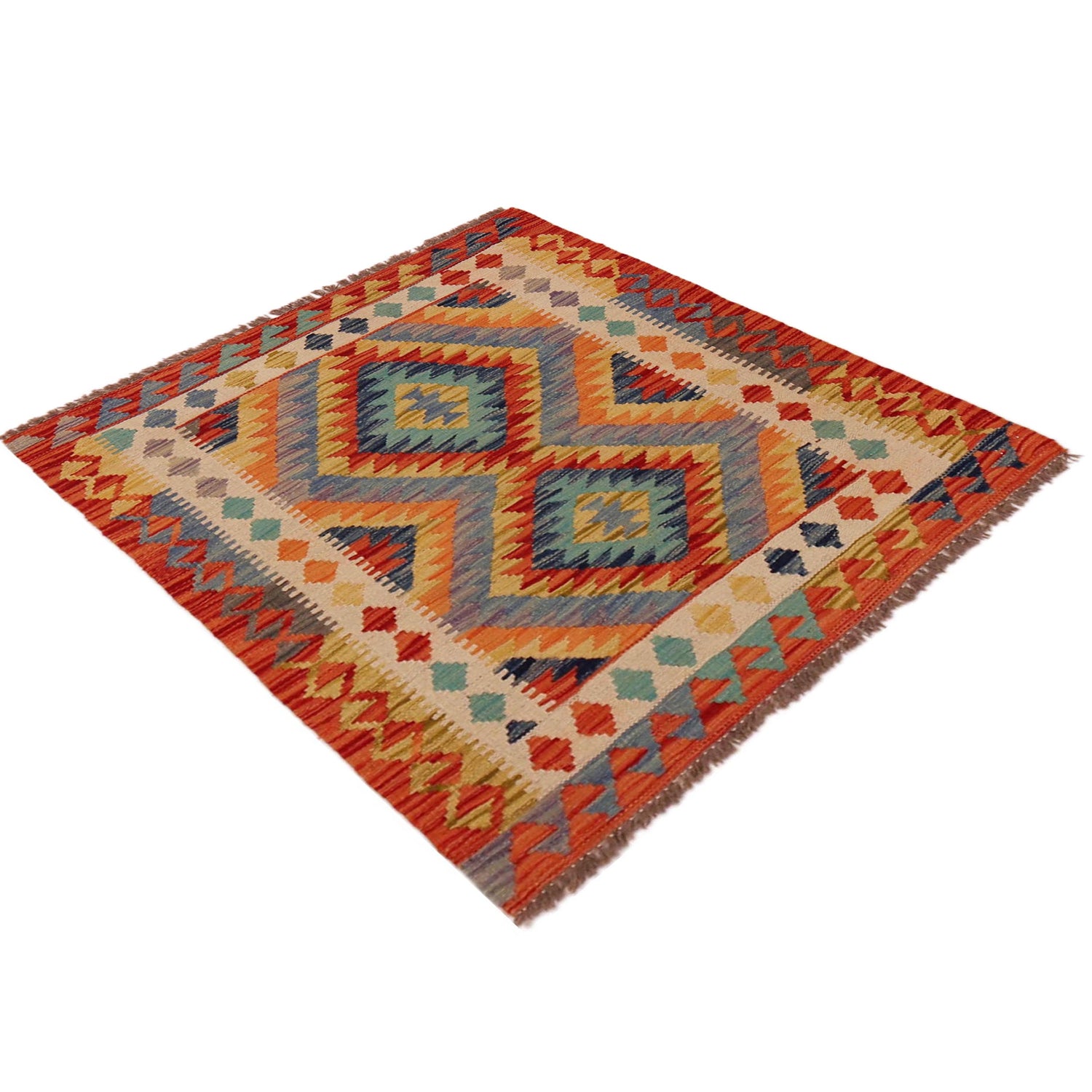 Hand Knotted Afghan Style Kilim 2' 10" x 3' 4" ft / 87 x 101 cm - No. P35751