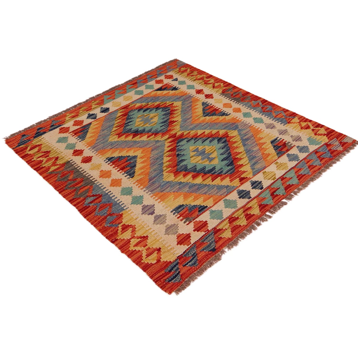 Hand Knotted Afghan Style Kilim 2' 10" x 3' 4" ft / 87 x 101 cm - No. P35751