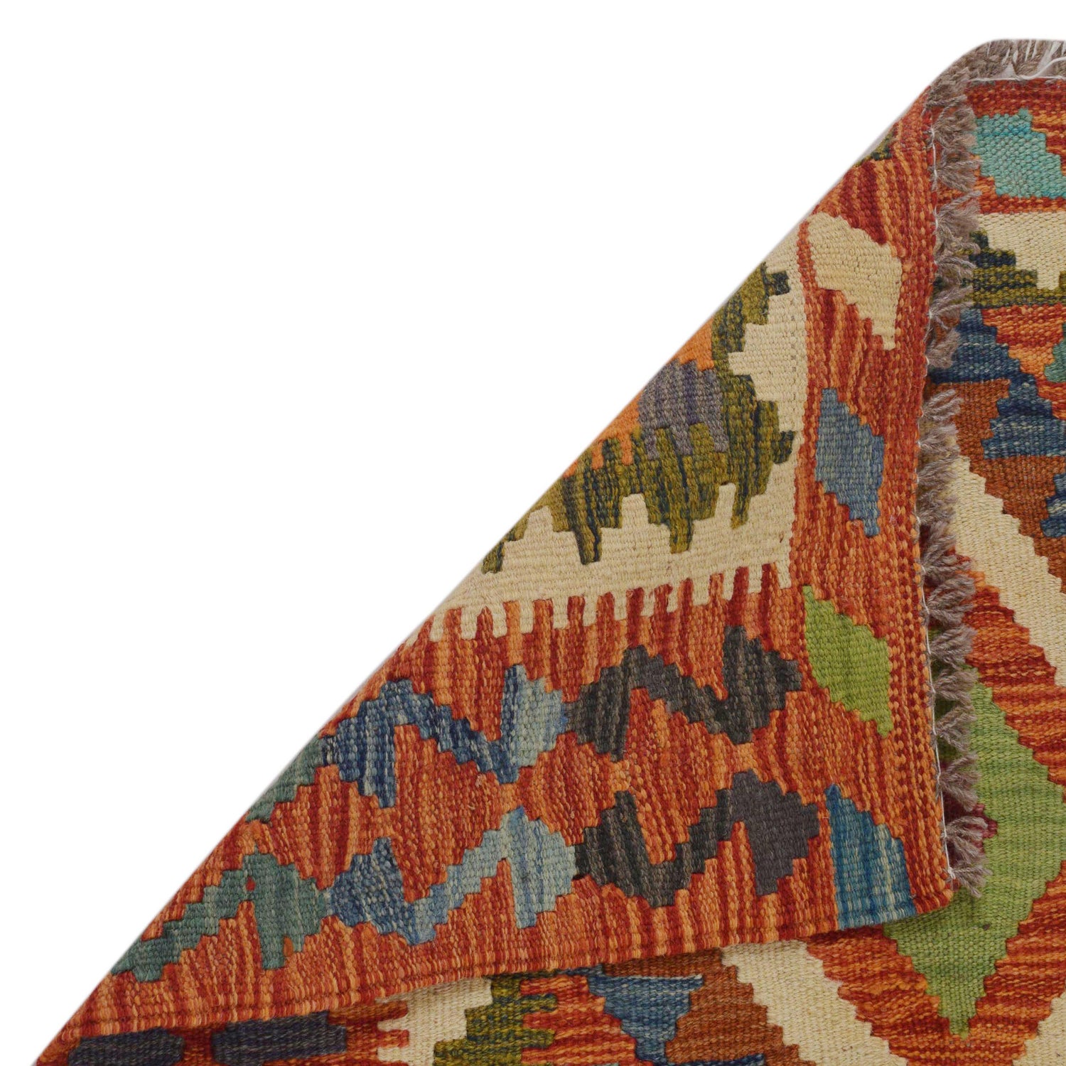 Multi Color ful Flat-Weave Wool Kilim 2' 9" x 4' 2" ft / 84 x 127 cm - No. P35758