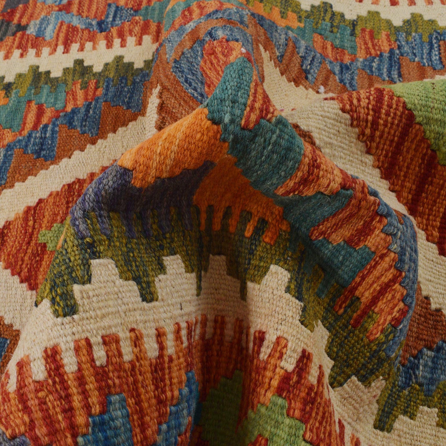 Multi Color ful Flat-Weave Wool Kilim 2' 9" x 4' 2" ft / 84 x 127 cm - No. P35758