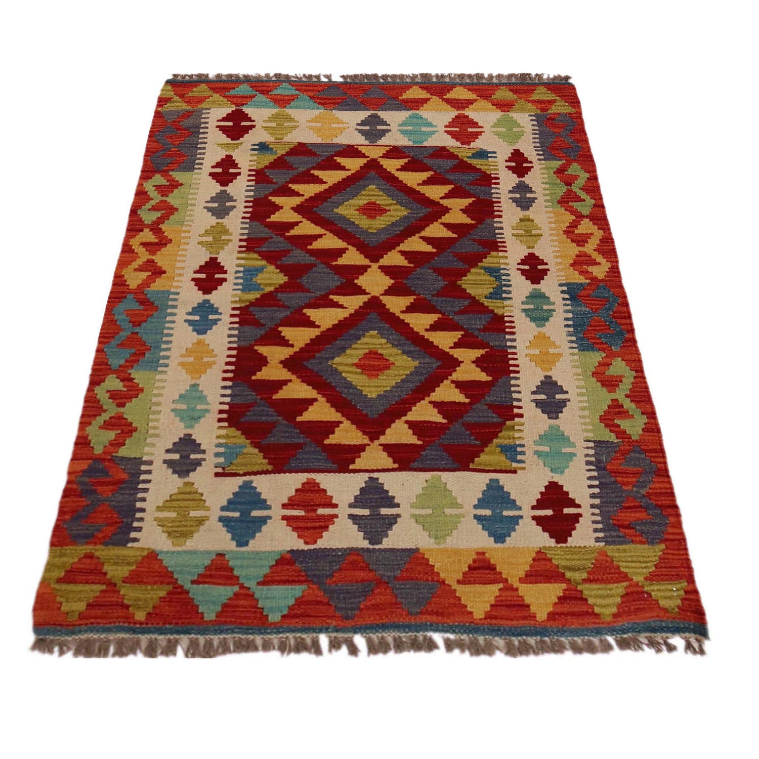 Handmade Afghan Vegetable Kilim 2' 9" x 4' 0" ft / 83 x 123 cm - No. P35766