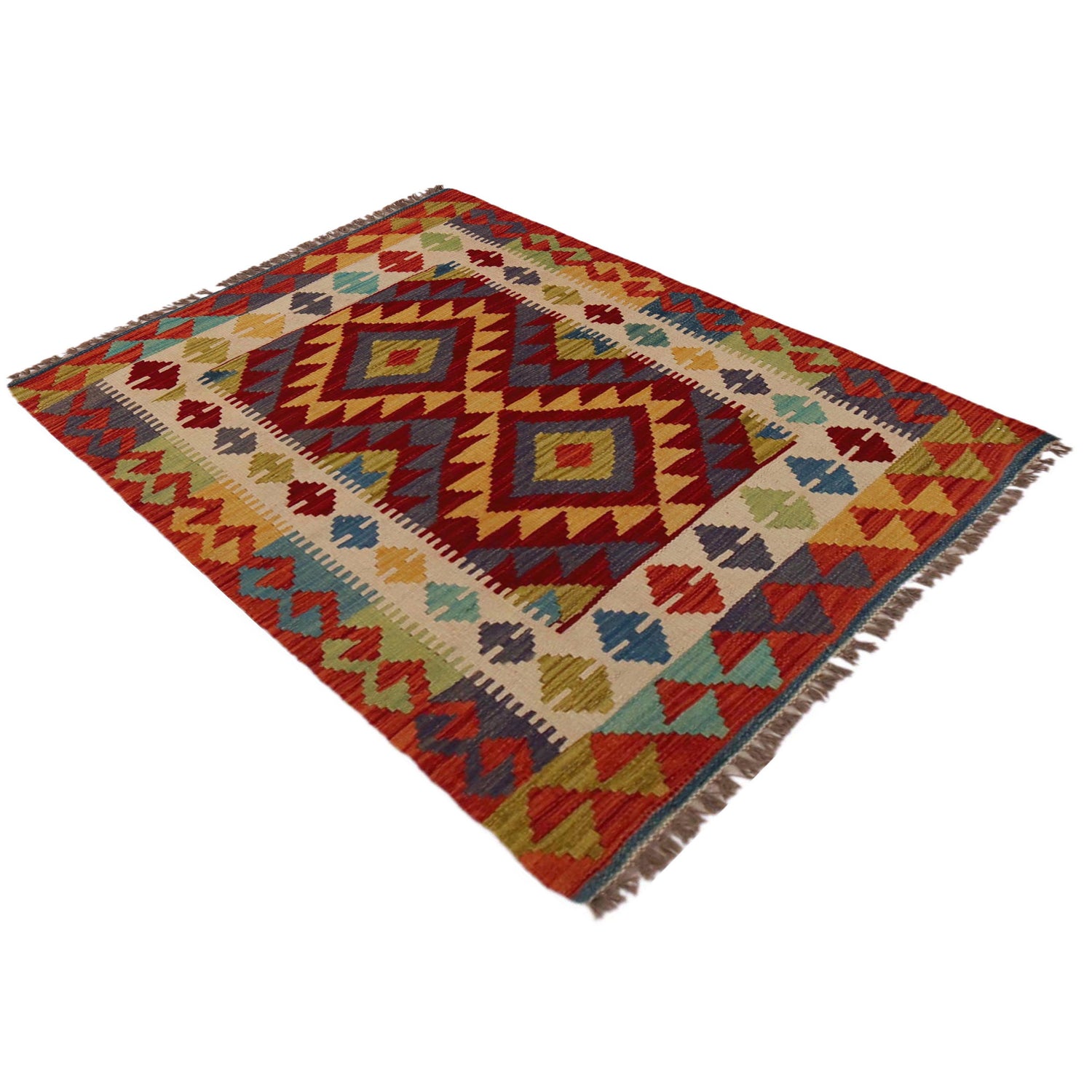 Handmade Afghan Vegetable Kilim 2' 9" x 4' 0" ft / 83 x 123 cm - No. P35766