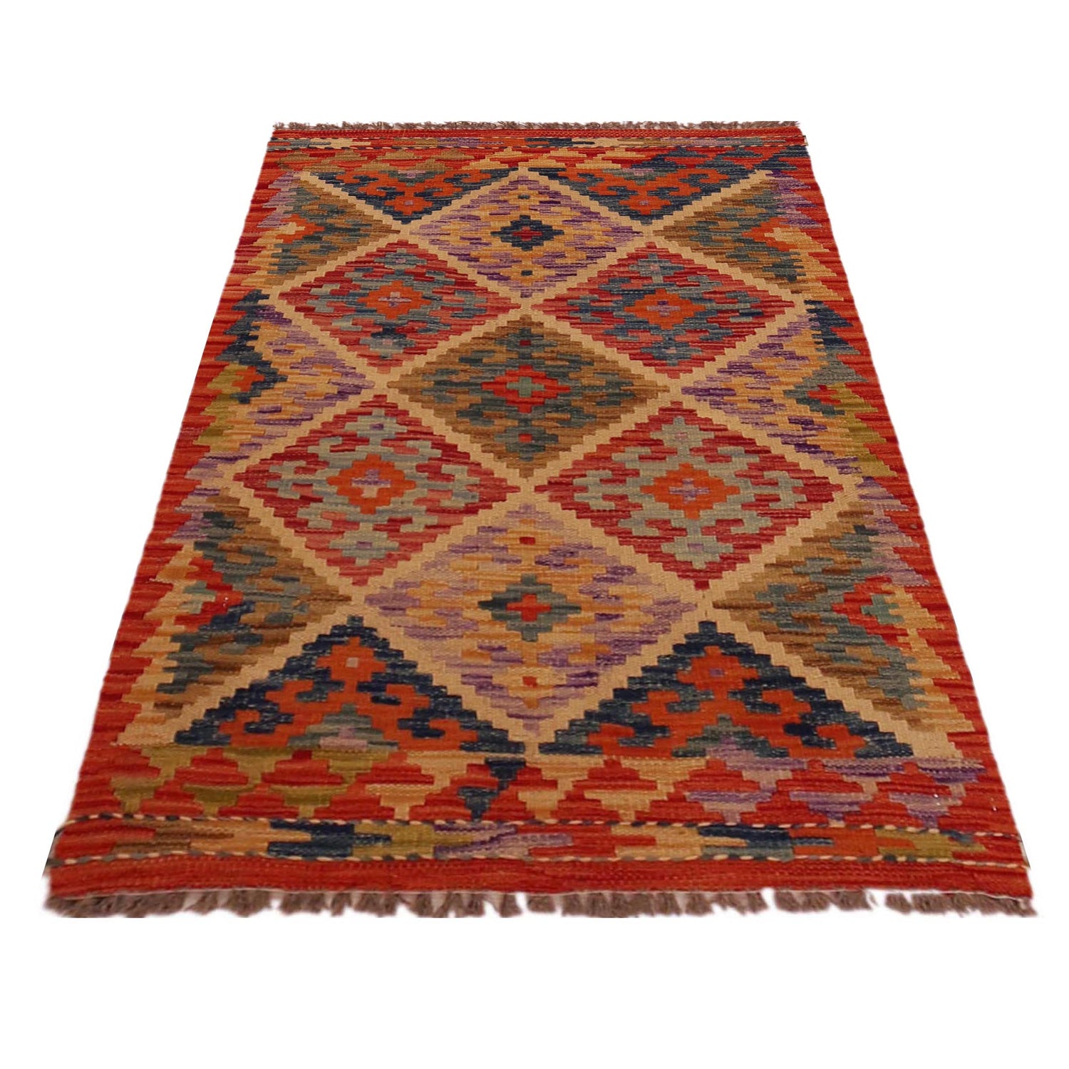 Multi Color ful Flat-Weave Wool Kilim 2' 7" x 4' 2" ft / 80 x 126 cm - No. P35768