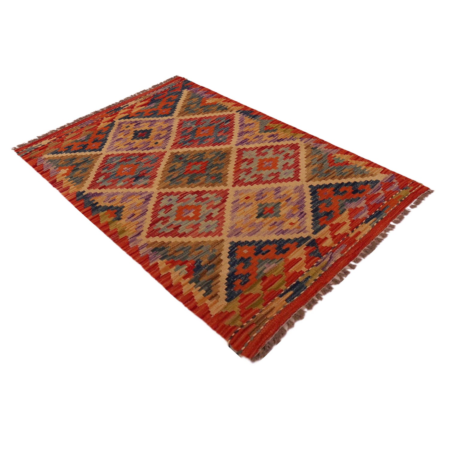 Multi Color ful Flat-Weave Wool Kilim 2' 7" x 4' 2" ft / 80 x 126 cm - No. P35768