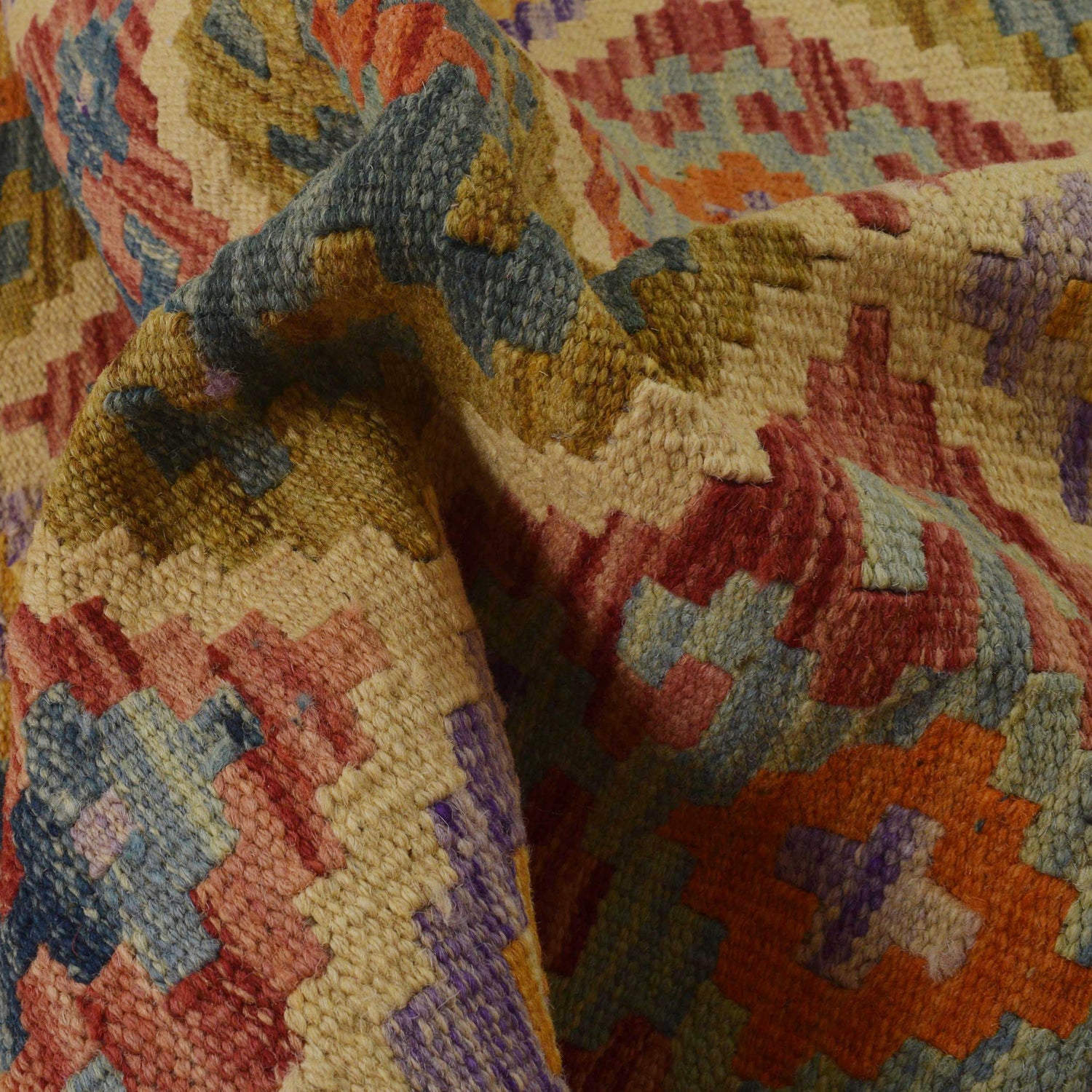 Multi Color ful Flat-Weave Wool Kilim 2' 7" x 4' 2" ft / 80 x 126 cm - No. P35768