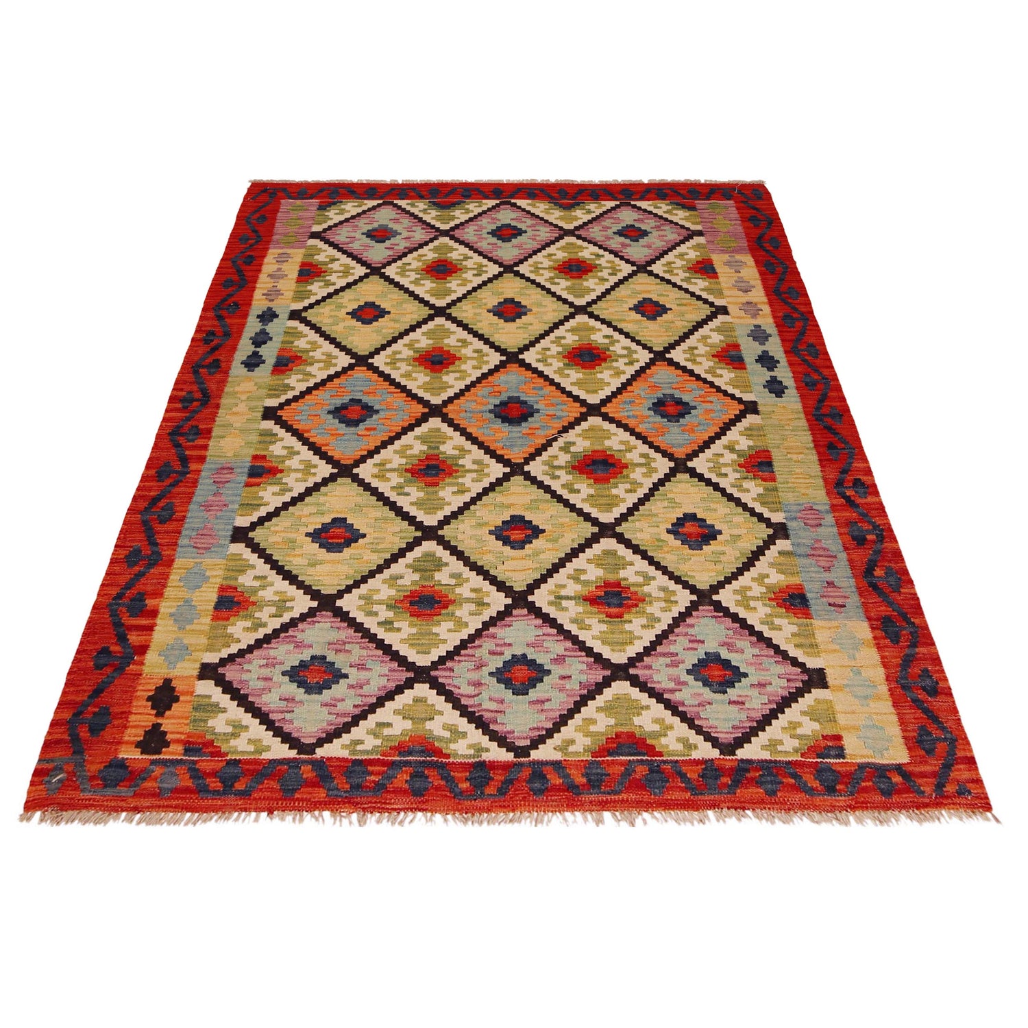Hand Made Afghan Kilim 5' 1" x 6' 9" ft / 154 x 206 cm - No. P35839
