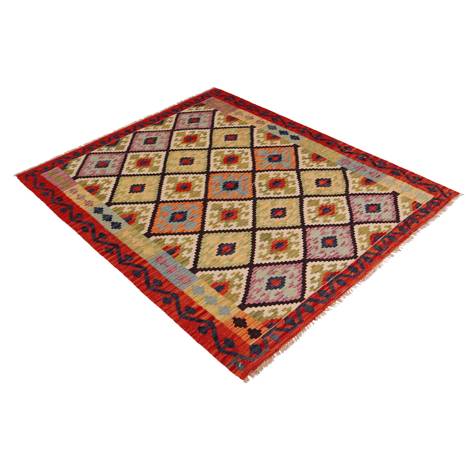 Hand Made Afghan Kilim 5' 1" x 6' 9" ft / 154 x 206 cm - No. P35839