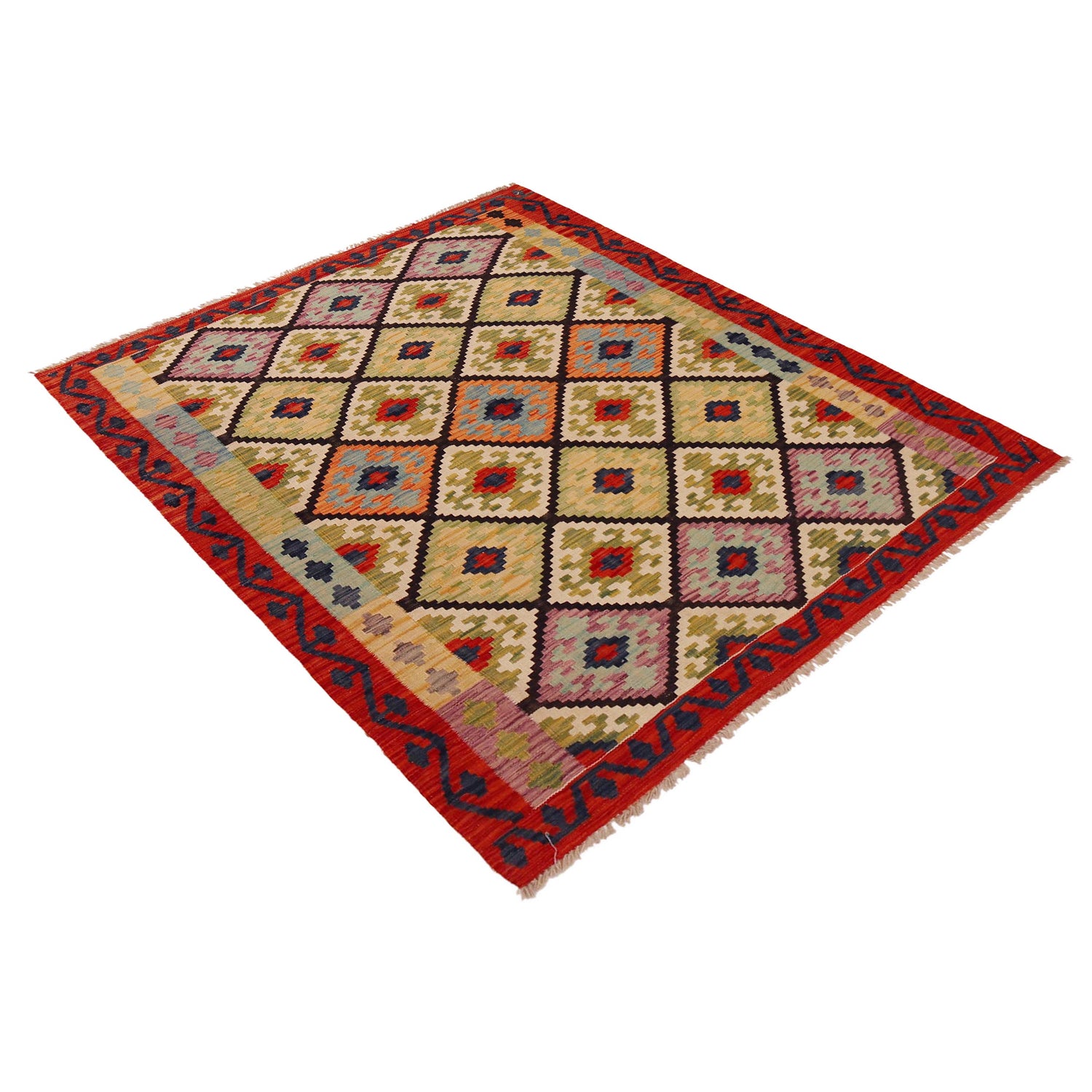 Hand Made Afghan Kilim 5' 1" x 6' 9" ft / 154 x 206 cm - No. P35839