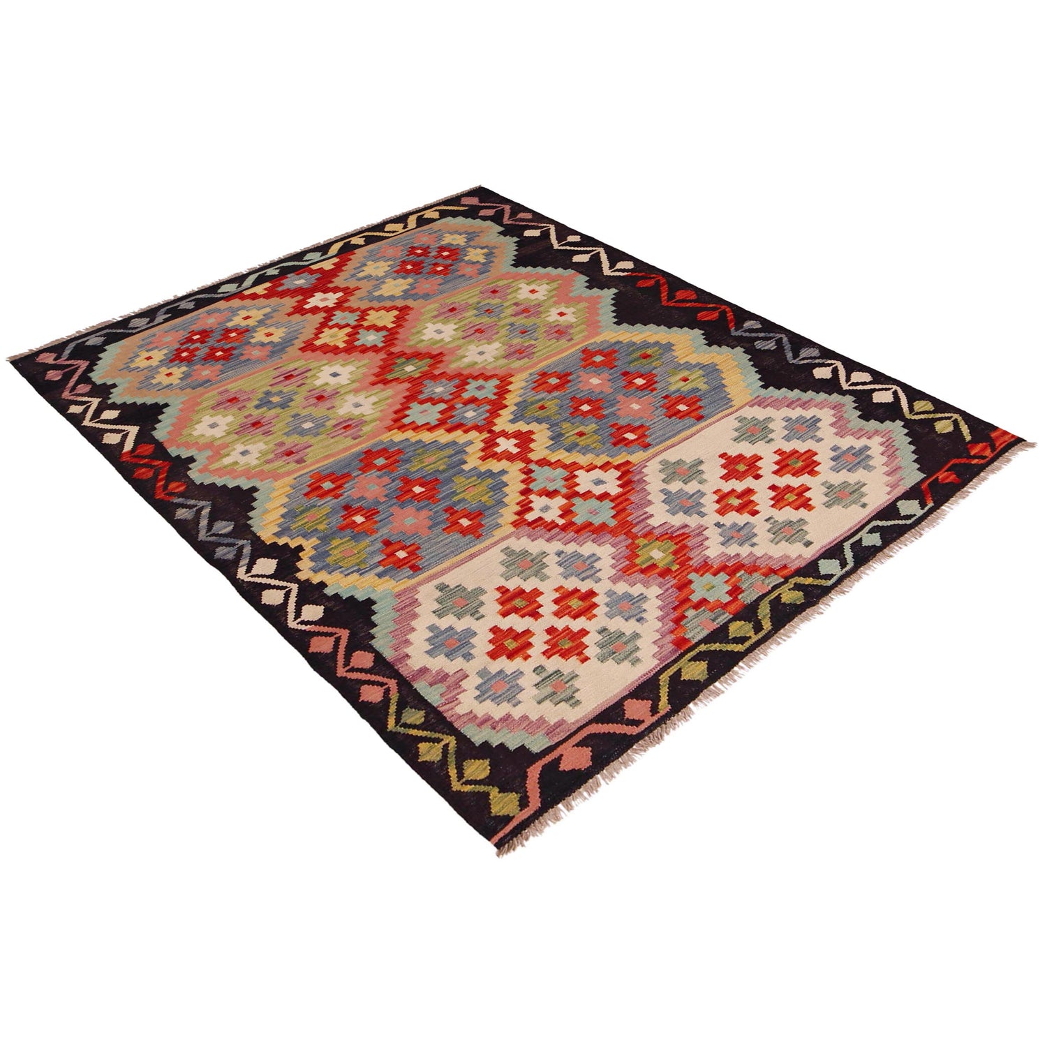 Handmade Turkish Design Wool Kilim 4' 11" x 6' 8" ft / 149 x 204 cm - No. P35840