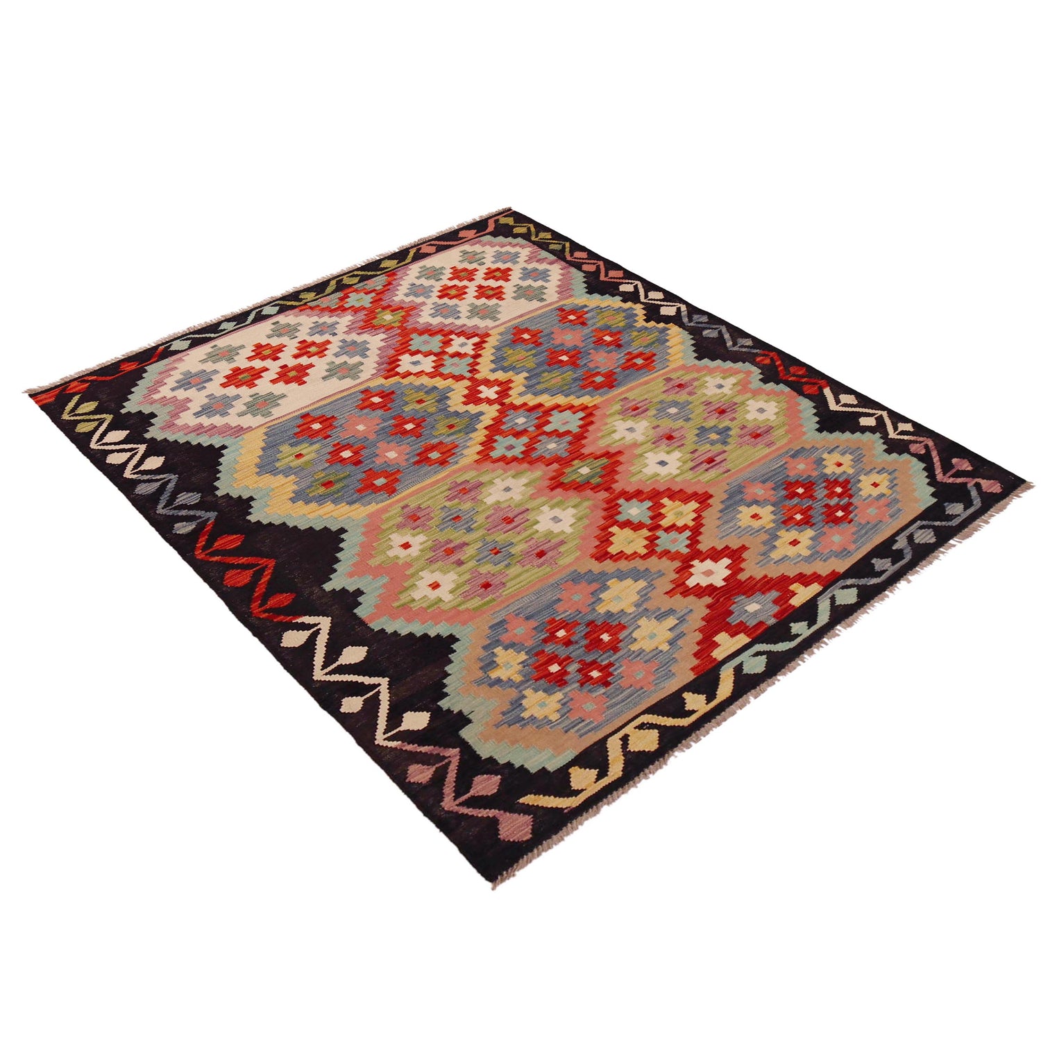 Handmade Turkish Design Wool Kilim 4' 11" x 6' 8" ft / 149 x 204 cm - No. P35840