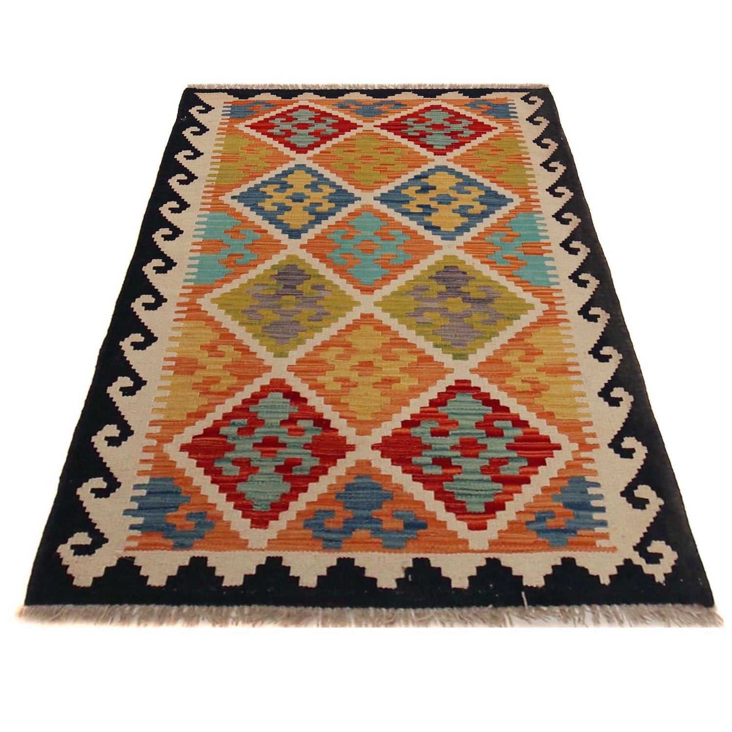 Handmade Afghan Vegetable Kilim 2' 11" x 4' 6" ft / 89 x 136 cm - No. P35850