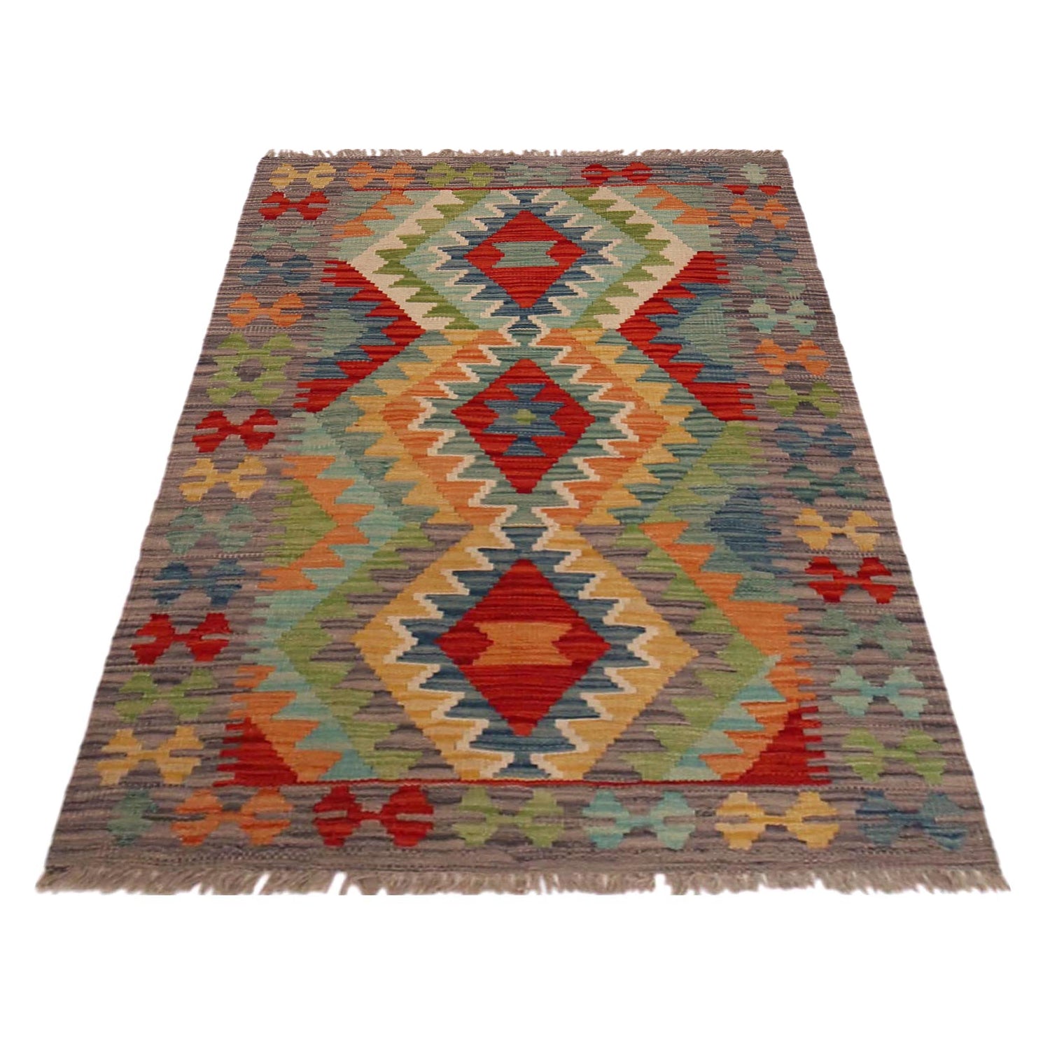 Multi Color ful Flat-Weave Wool Kilim 2' 9" x 4' 4" ft / 84 x 133 cm - No. P35852