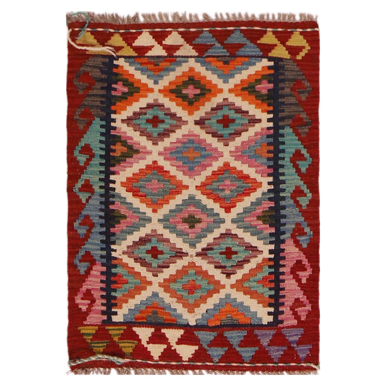 Hand Woven Wool Kelim 2' 2" x 2' 11" ft / 65 x 90 cm - No. P35954