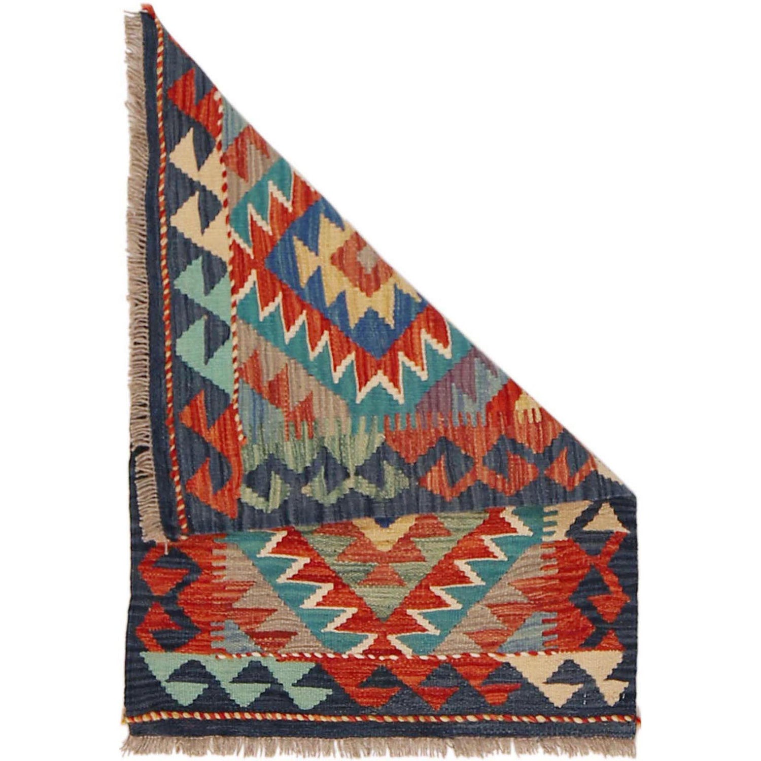 Multi Color ful Flat-Weave Wool Kilim 2' 0" x 2' 9" ft / 60 x 84 cm - No. P36000