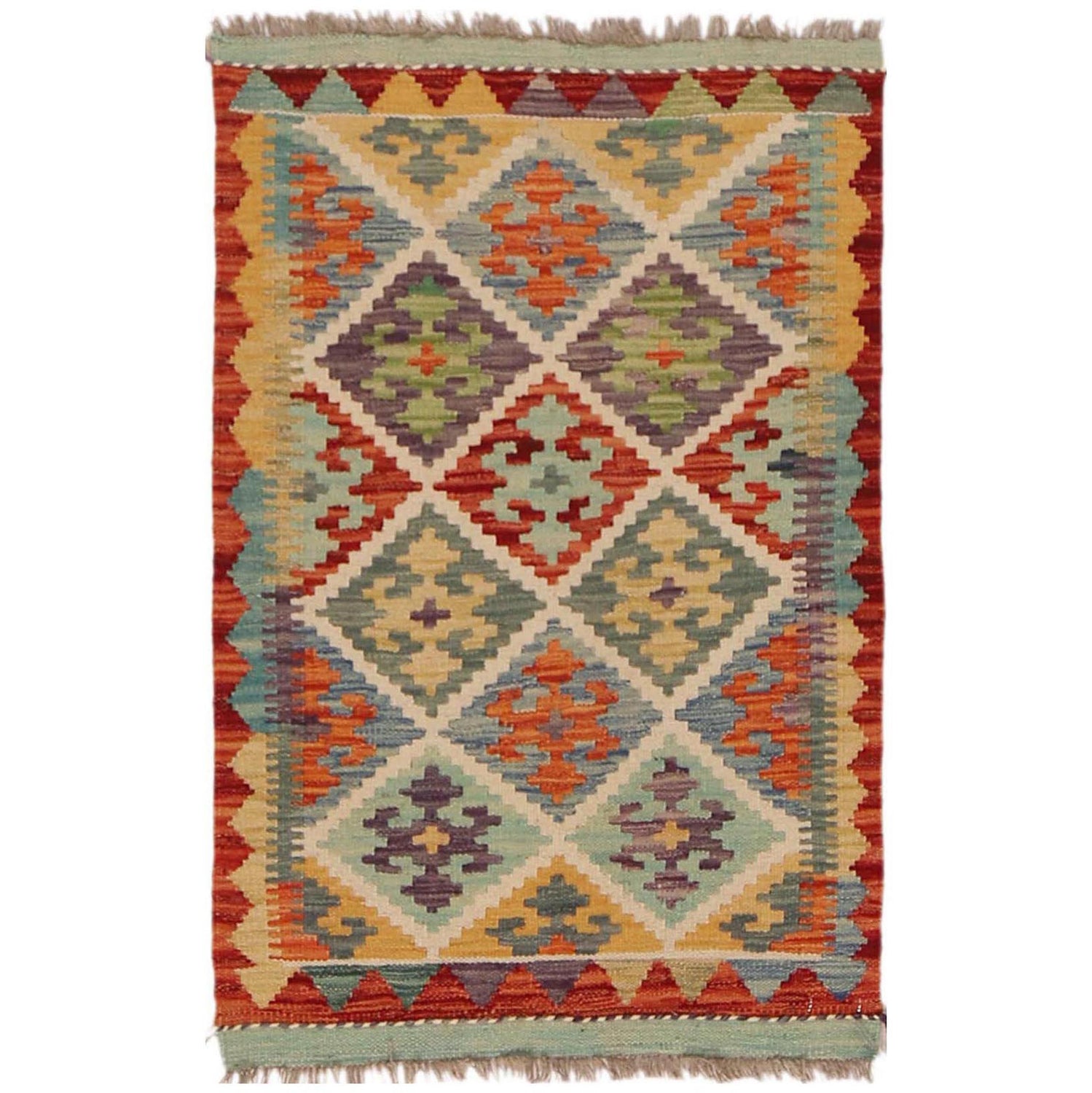 Hand Woven Wool Kelim 2' 0" x 3' 0" ft / 62 x 91 cm - No. P36004