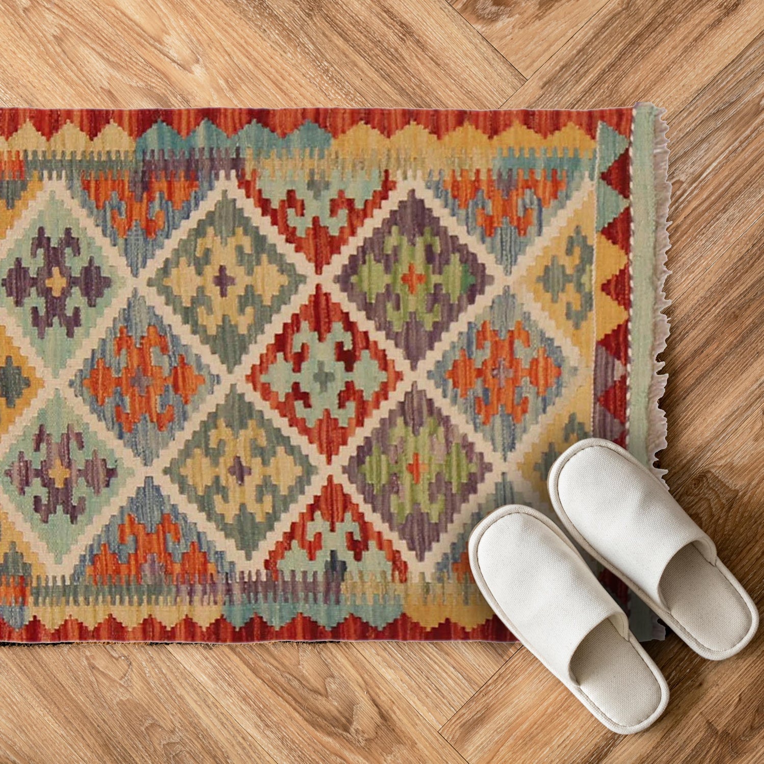 Hand Woven Wool Kelim 2' 0" x 3' 0" ft / 62 x 91 cm - No. P36004