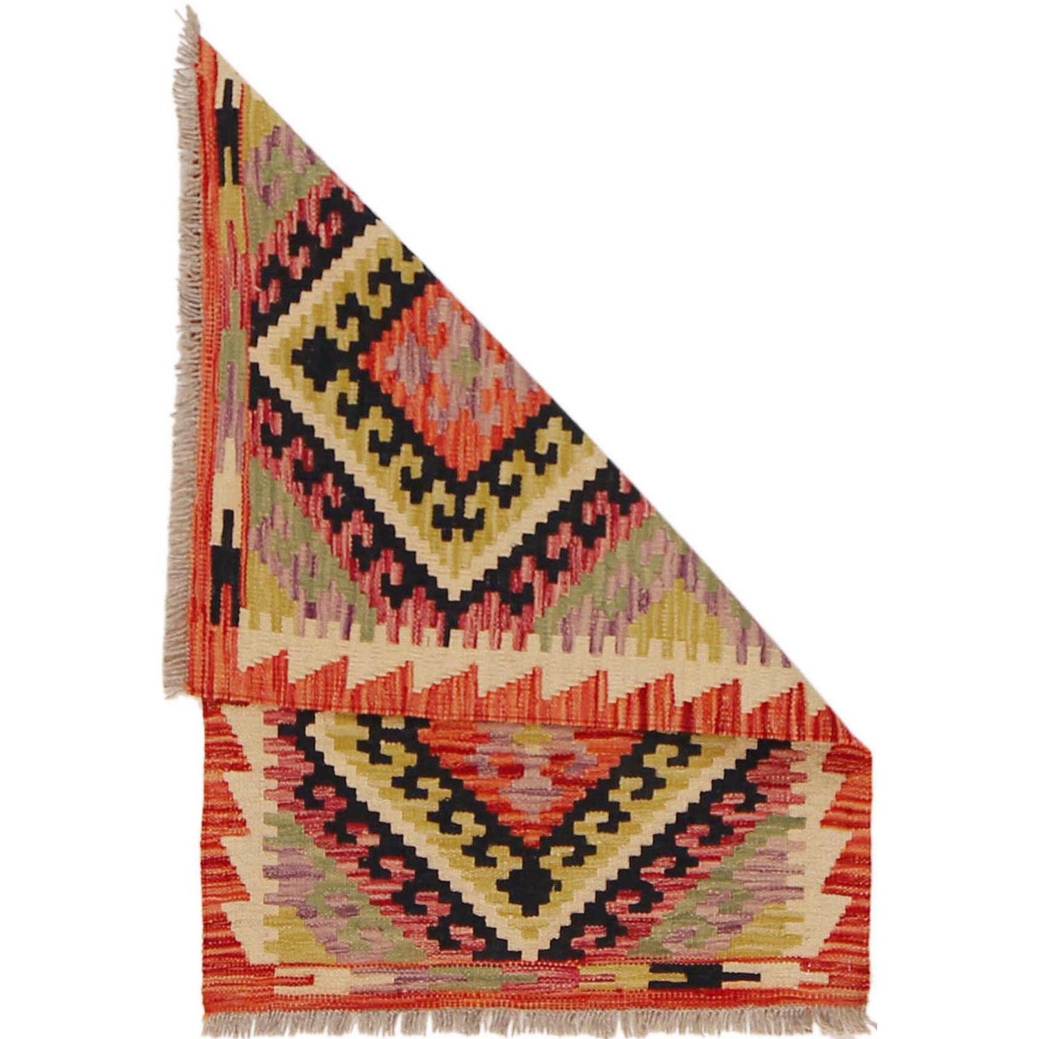 Multi Color ful Flat-Weave Wool Kilim 2' 1" x 2' 11" ft / 63 x 90 cm - No. P36026