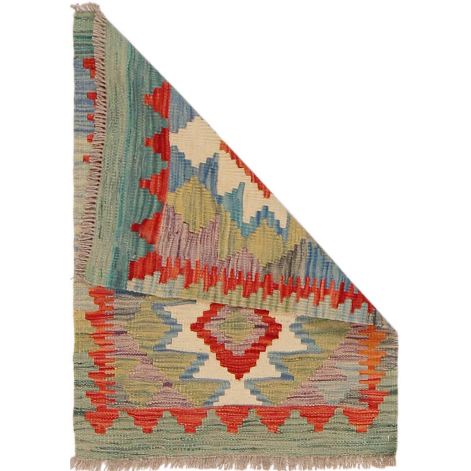 Hand Knotted Afghan Style Kilim 1' 10" x 2' 7" ft / 57 x 80 cm - No. P36034