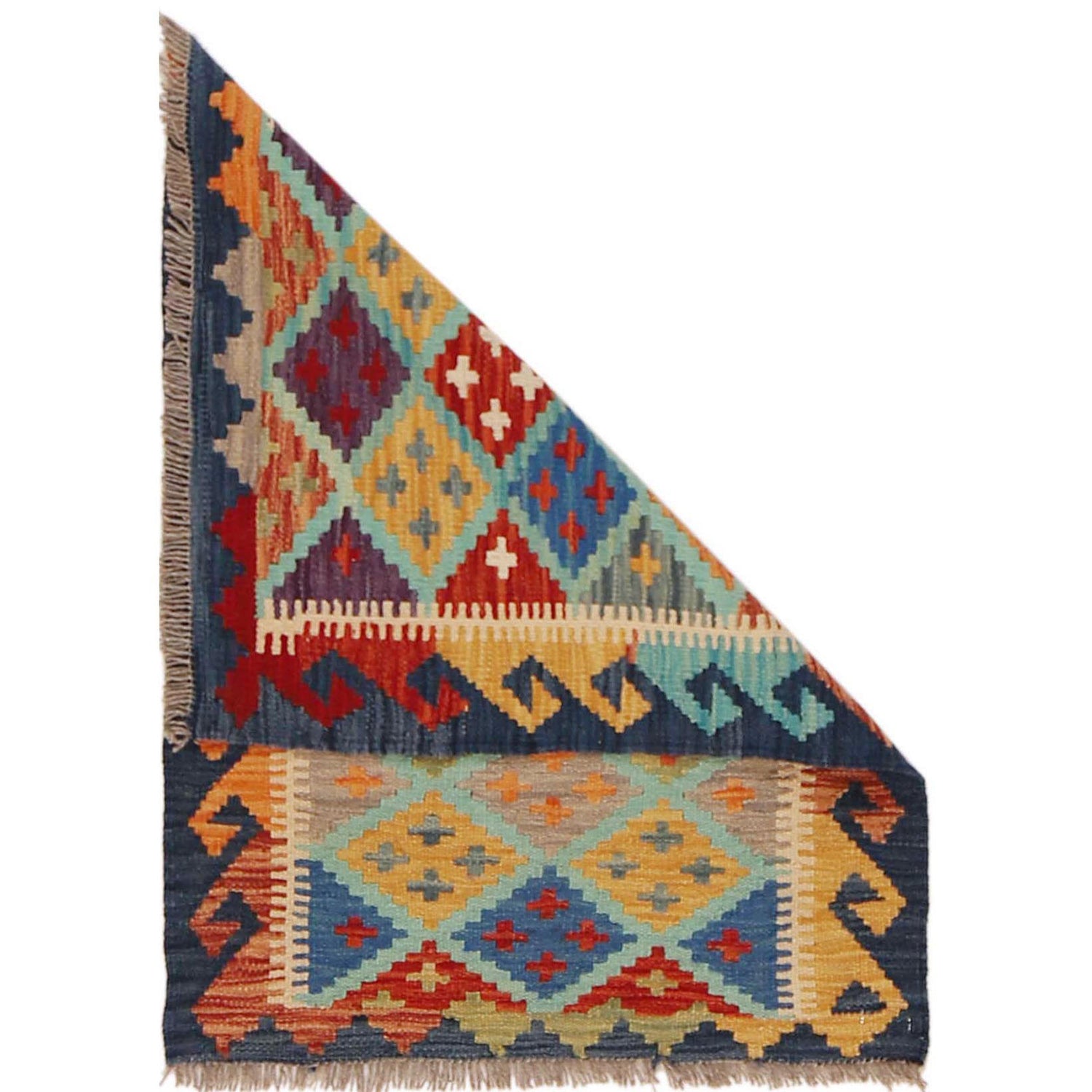Handmade Turkish Design Wool Kilim 2' 1" x 2' 11" ft / 64 x 88 cm - No. P36051
