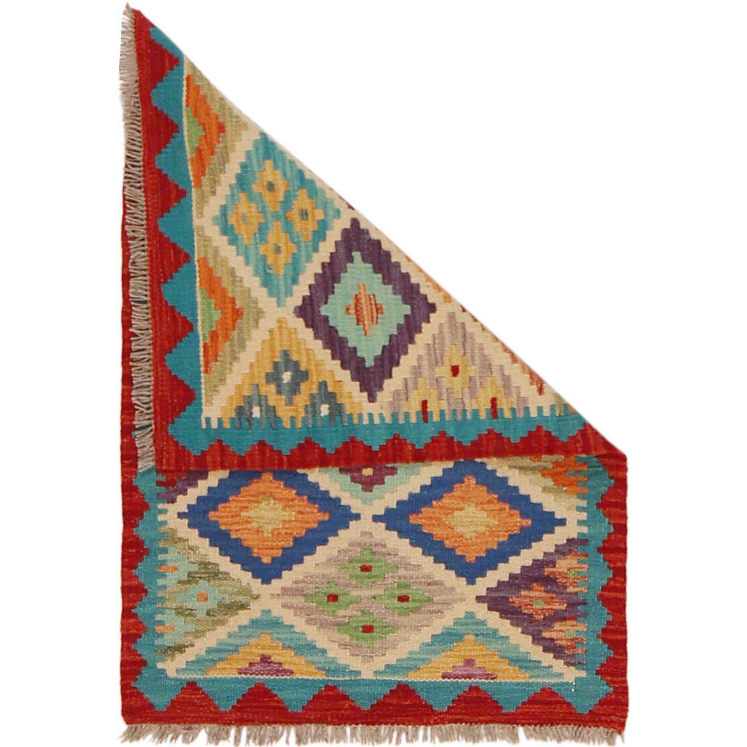 Handmade Afghan Vegetable Kilim 2' 0" x 2' 11" ft / 60 x 89 cm - No. P36056