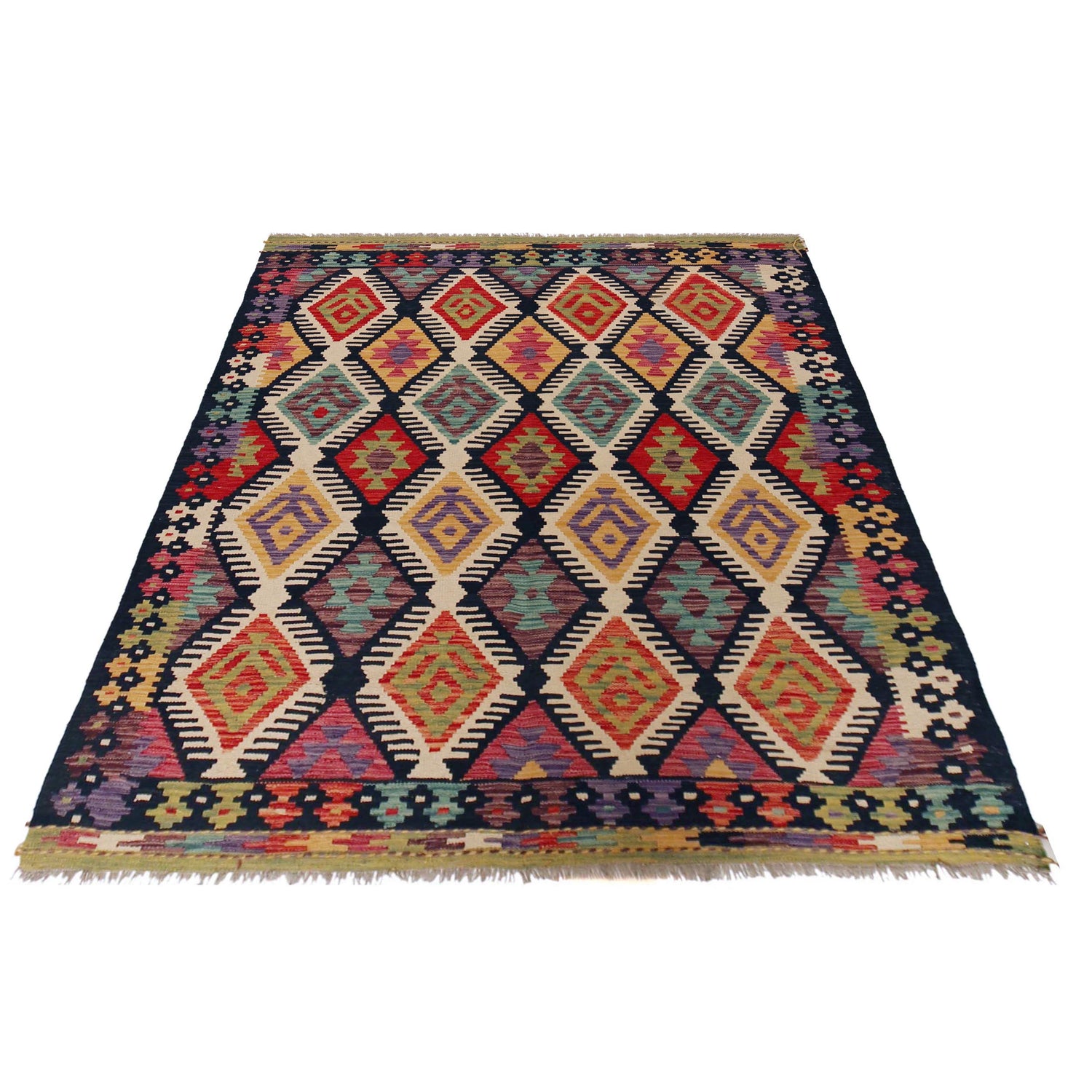 Hand Knotted Afghan Style Kilim 5' 2" x 6' 7" ft / 158 x 200 cm - No. P36142