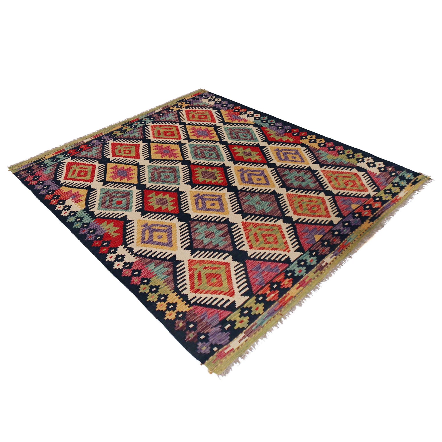 Hand Knotted Afghan Style Kilim 5' 2" x 6' 7" ft / 158 x 200 cm - No. P36142