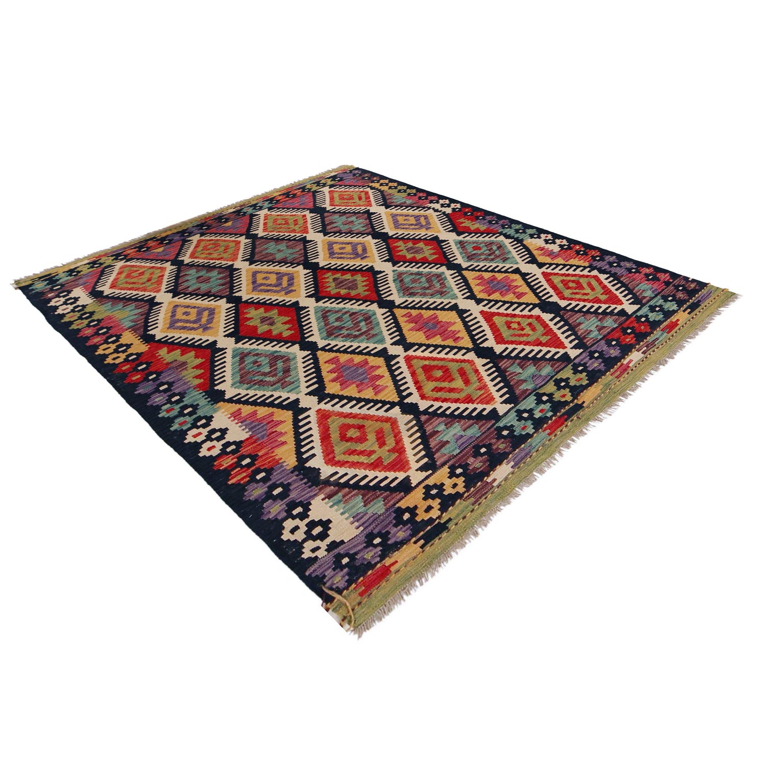 Hand Knotted Afghan Style Kilim 5' 2" x 6' 7" ft / 158 x 200 cm - No. P36142