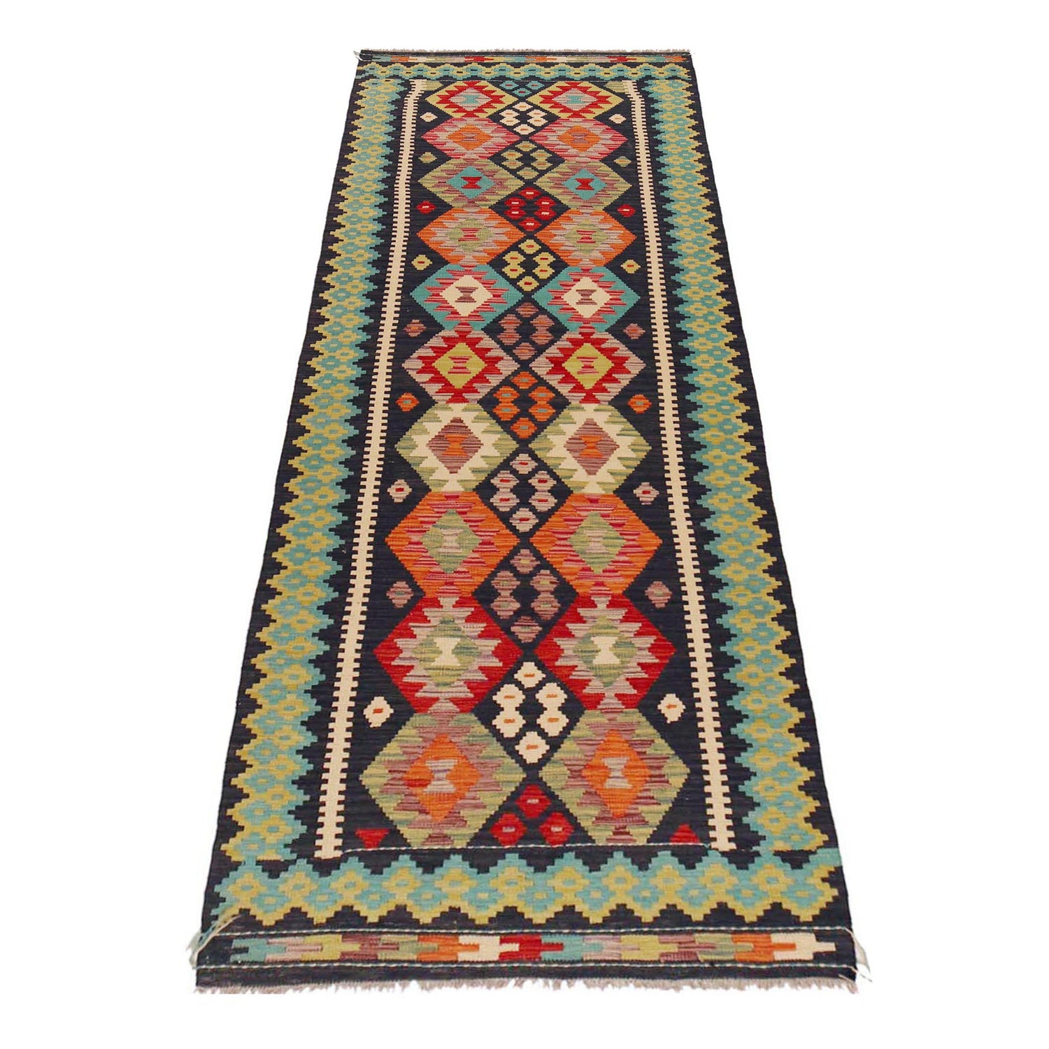 Hand Woven Wool Kelim Runner 3' 1" x 9' 8" ft / 93 x 294 cm - No. P36168
