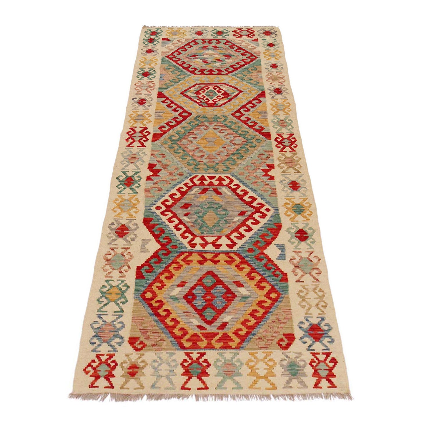 Hand Made Afghan Kilim Runner 3' 2" x 9' 4" ft / 97 x 285 cm - No. P36258