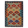 Multi Color ful Flat-Weave Wool Kilim 2' 2" x 2' 11" ft / 65 x 90 cm - No. P36276