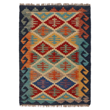Multi Color ful Flat-Weave Wool Kilim 2' 2" x 2' 11" ft / 65 x 90 cm - No. P36276
