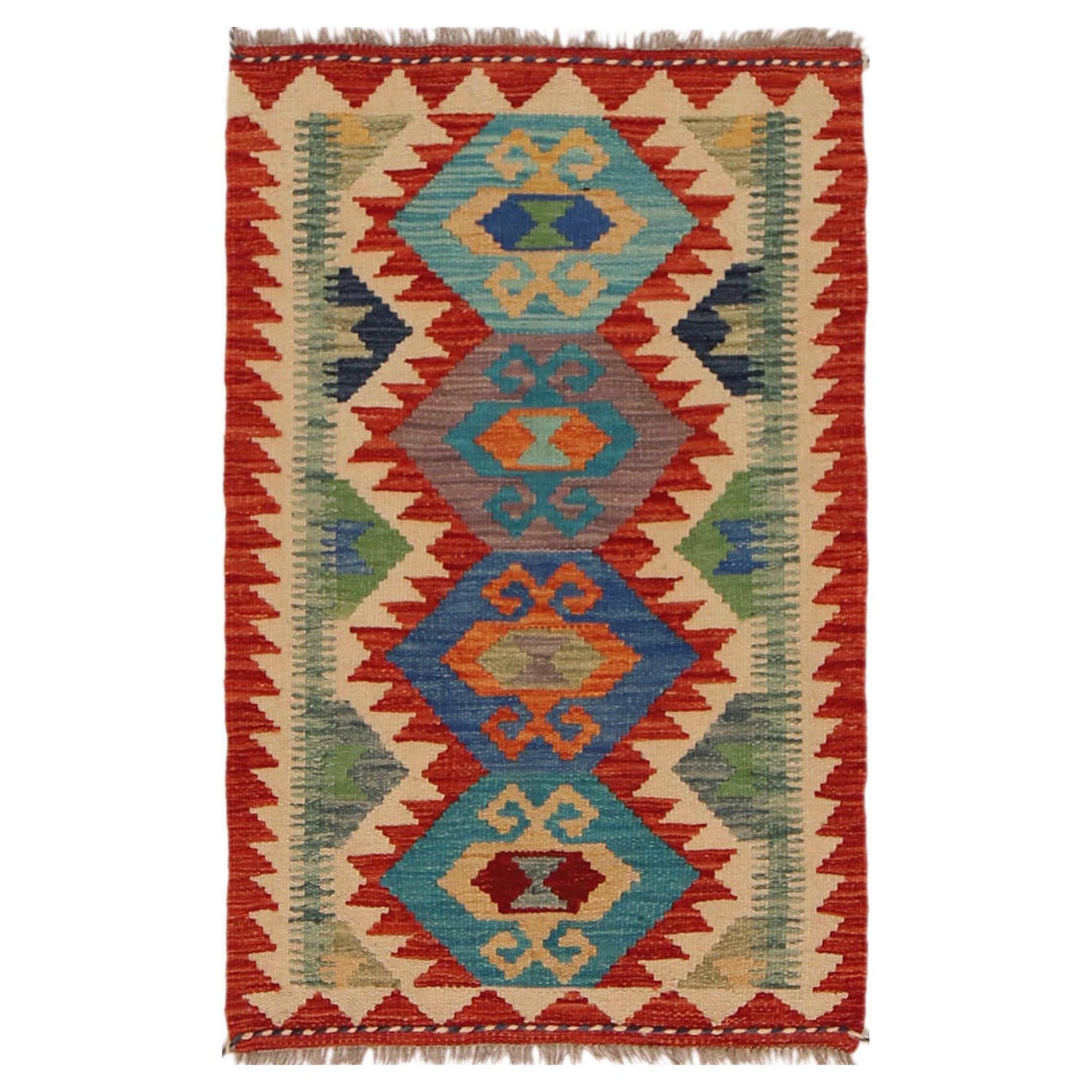 Hand Made Afghan Kilim 2' 0" x 3' 3" ft / 62 x 100 cm - No. P36285