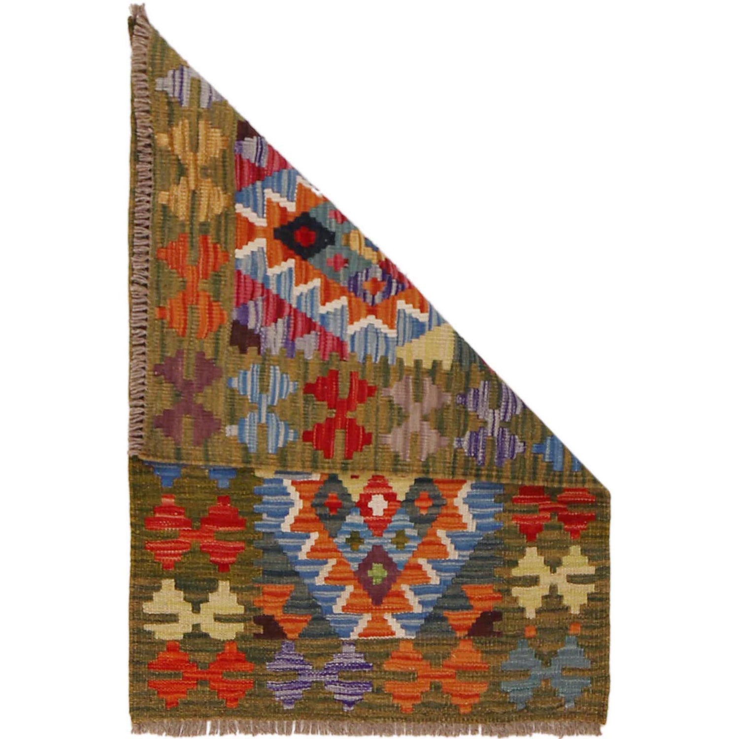 Multi Color ful Flat-Weave Wool Kilim 2' 2" x 3' 2" ft / 65 x 96 cm - No. P36474